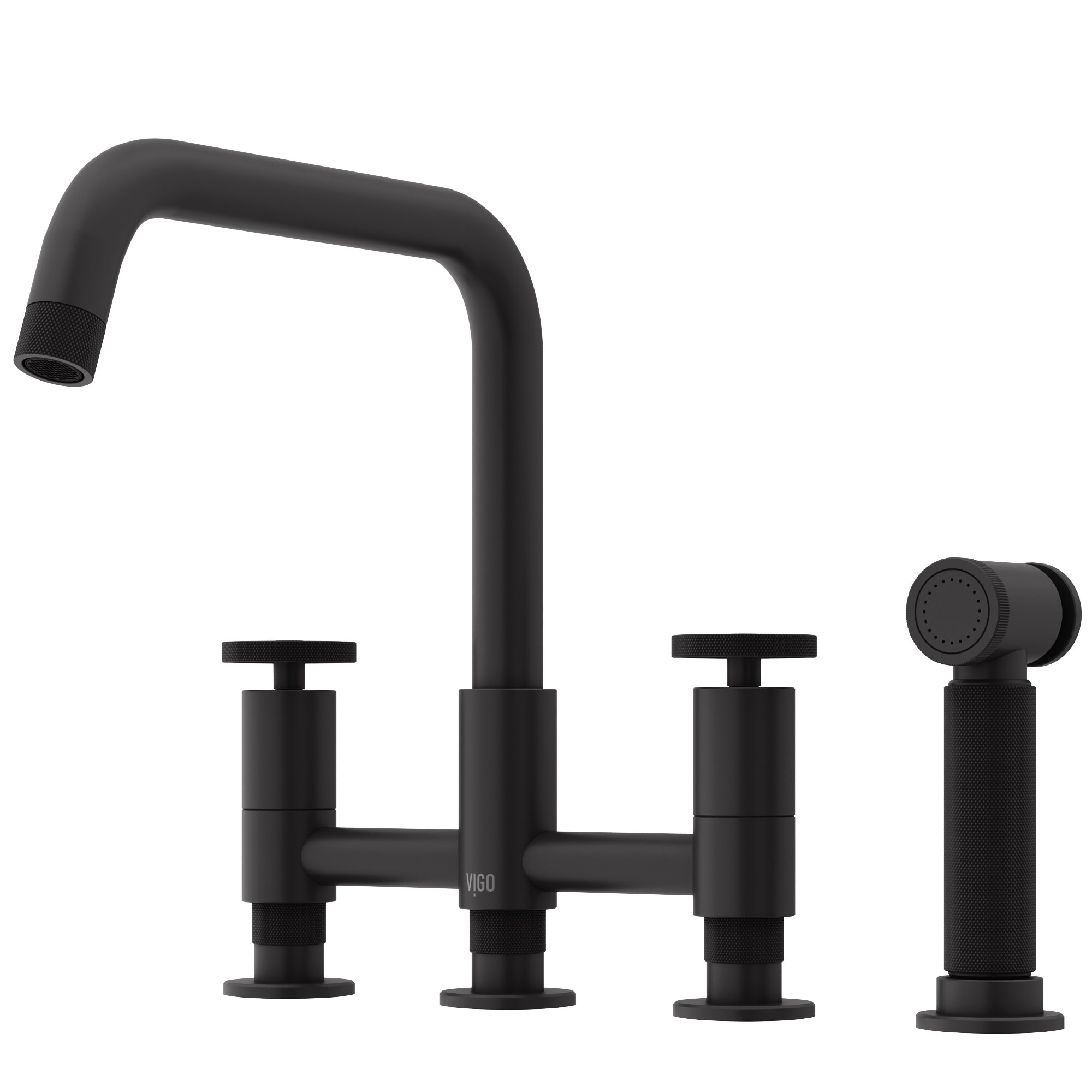 VIGO VG02051MB Cass Matte Black Double Handle Deck-mount Bridge Kitchen Faucet ( Side Sprayer Included )