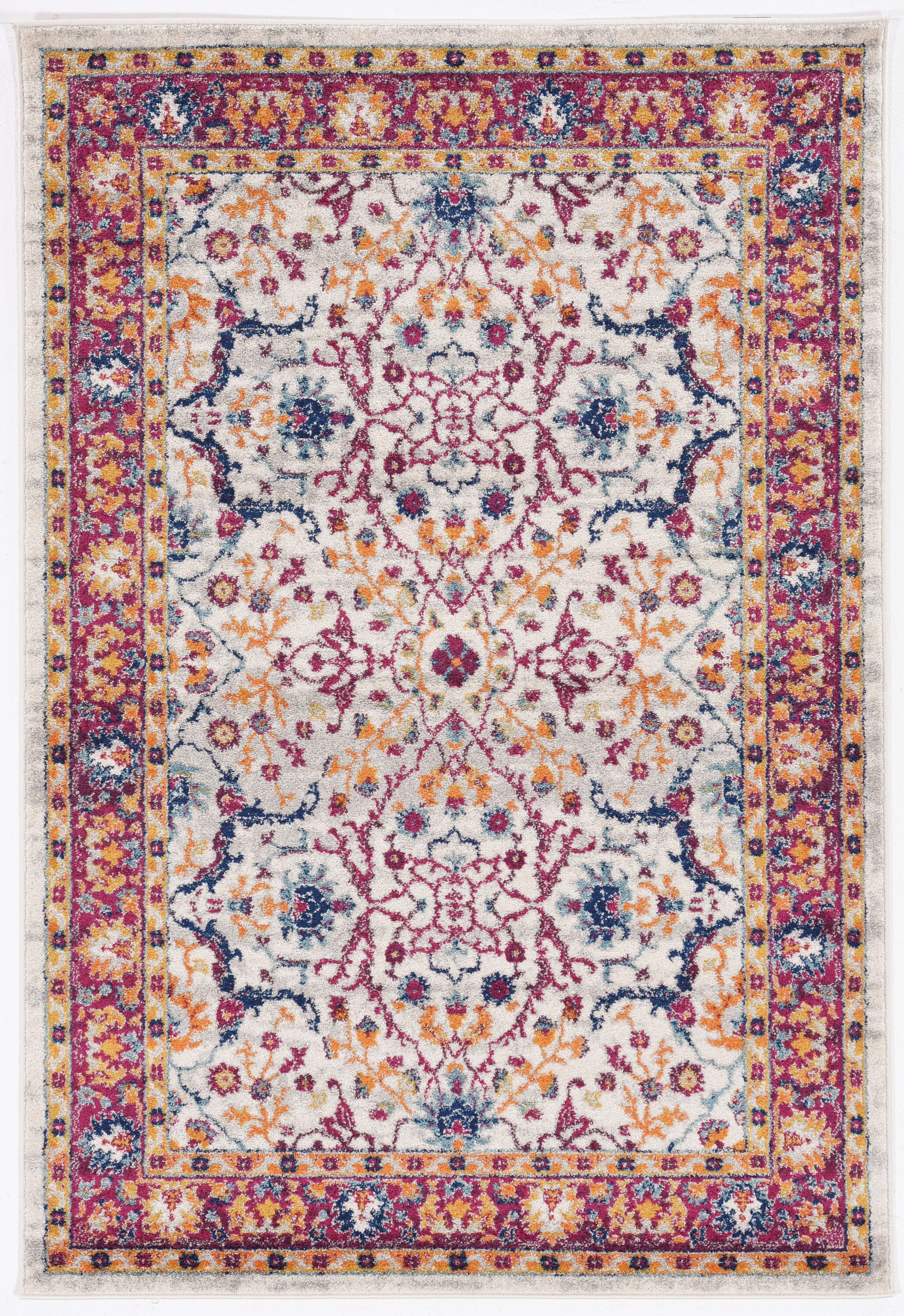 Linon RUGSZ0781 Shiraz 8 x 10 Ivory/Raspberry Indoor Distressed/Overdyed Area Rug