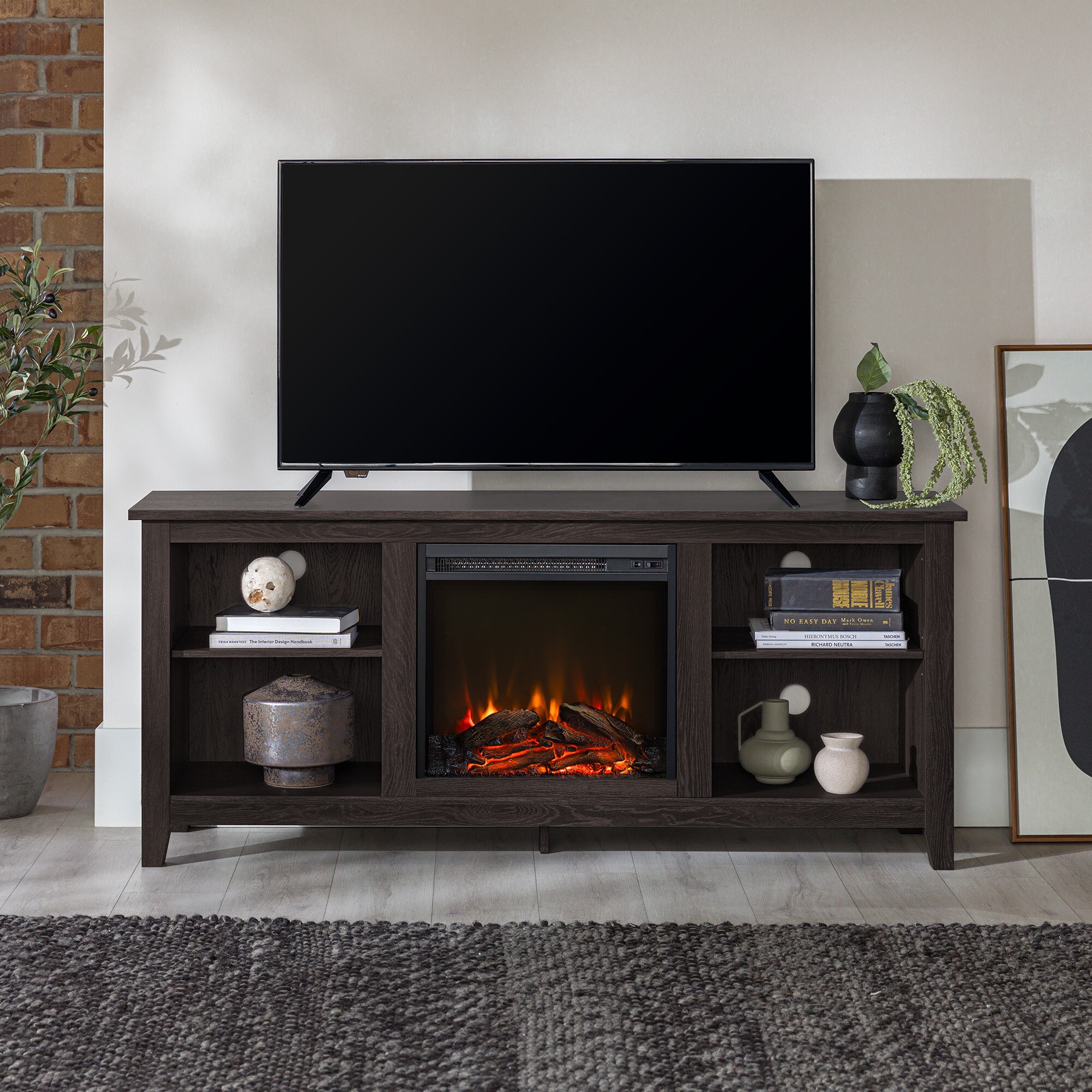 Walker Edison 58-in W Charcoal LED Electric Fireplace at Lowes.com