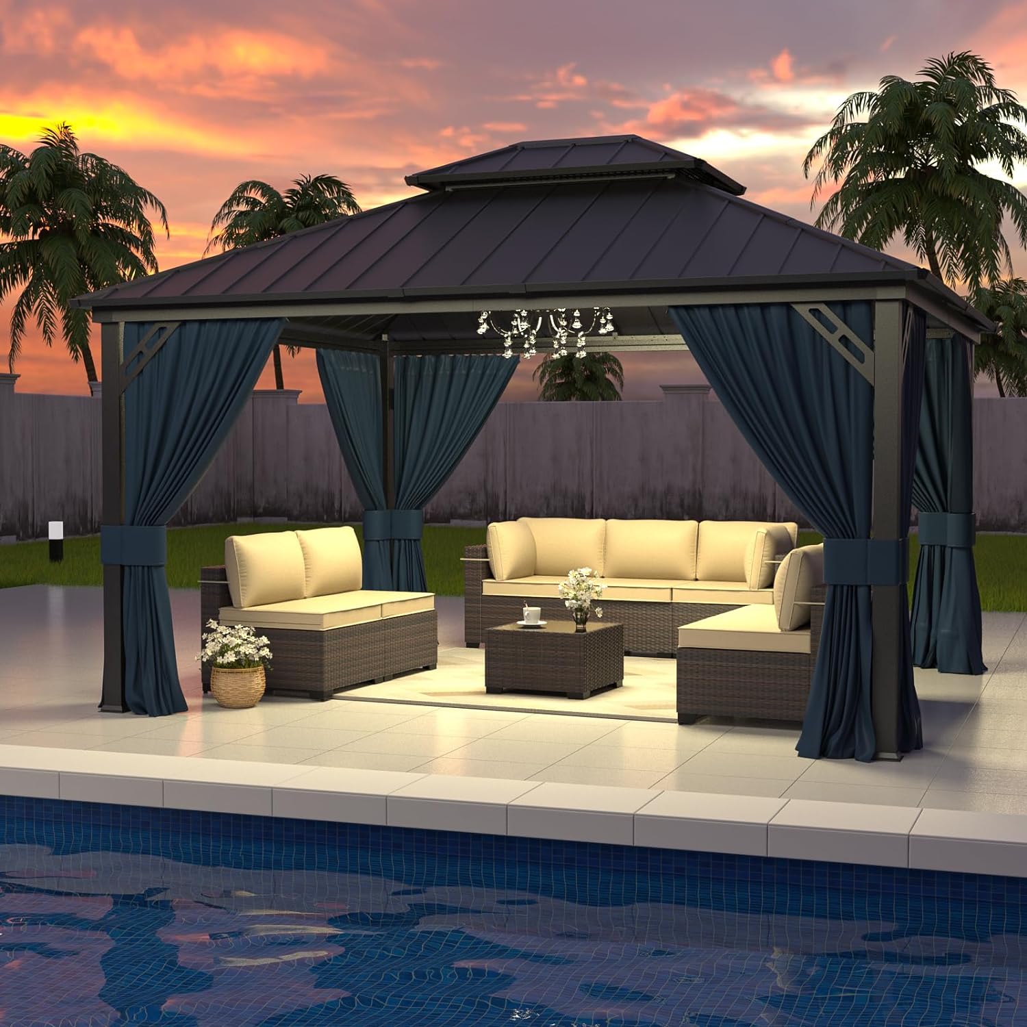 ALAULM LS-1214GAZBEO-NAVY Wood-Resin-Gazebos - View #7