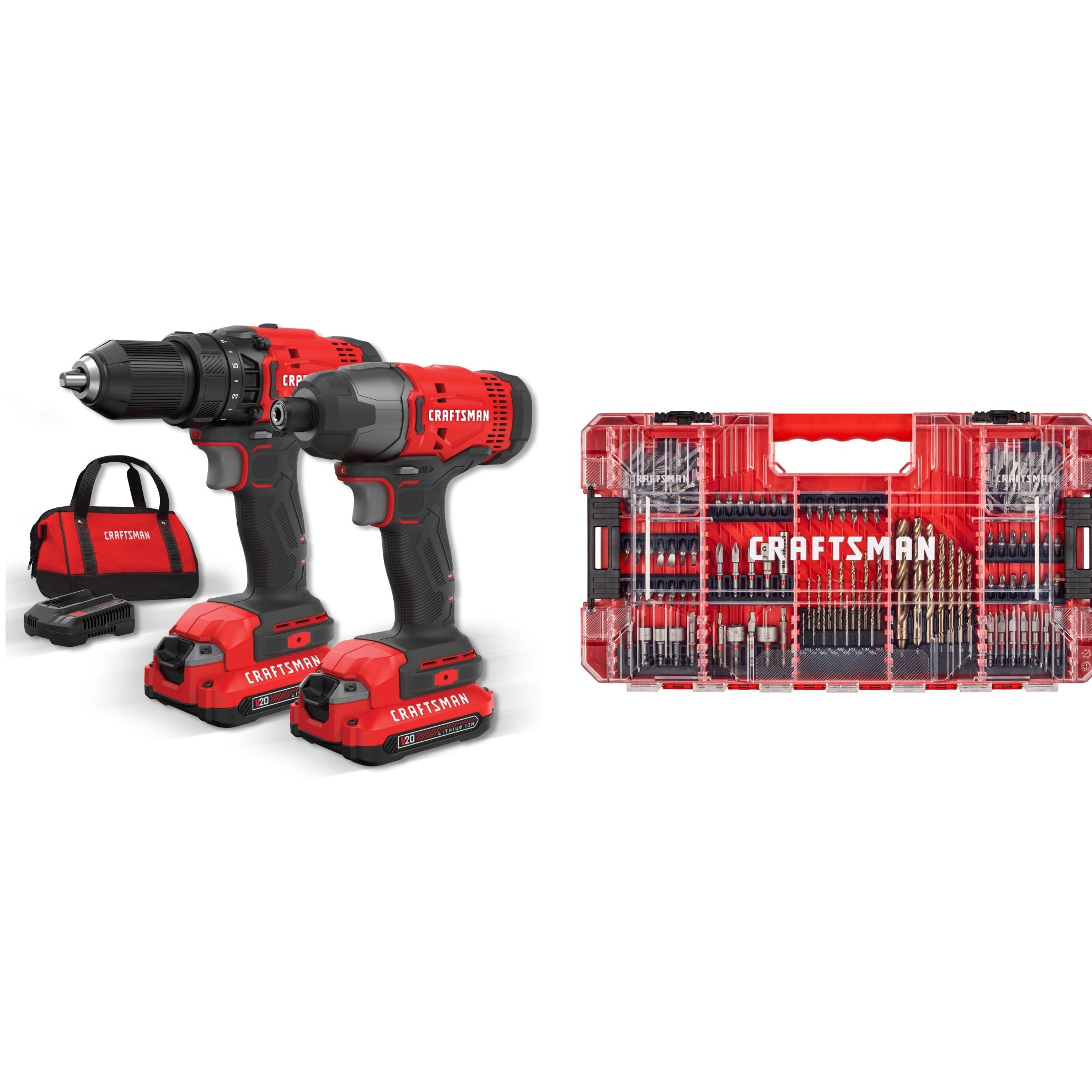 CRAFTSMAN V20 Cordless Drill & Impact Driver Bundle with 2-Tool Combo Kit and 140-Piece Drill & Drive Bit Set