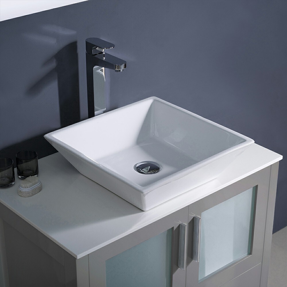 Contemporary 30" Gray Engineered Wood Bathroom Vanity with Ceramic Top