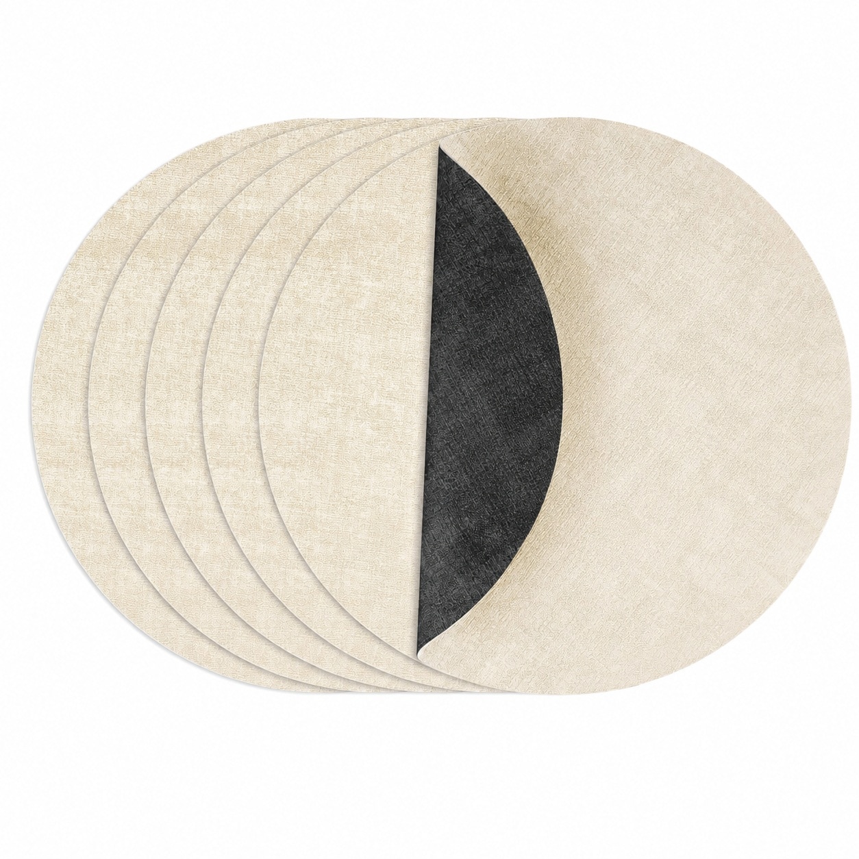 Etokfoks  Black Beige Faux Leather Dual Sided Round Placemats Heat Resistant Waterproof Non Slip Table Mats Set of 6