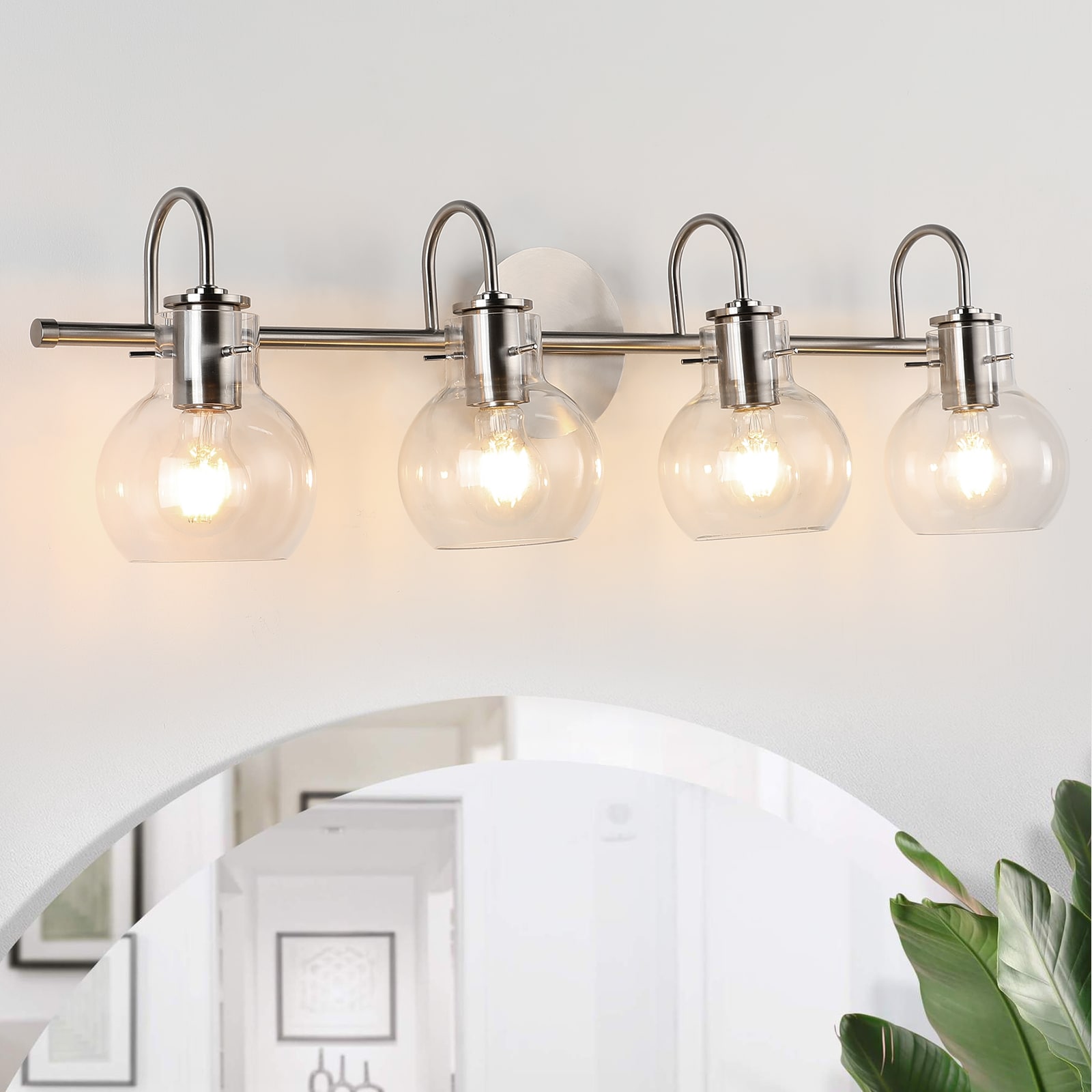DAYAUM 28.50in. 4-Light Brushed Nickel Modern Bathroom Vanity Light with E26 Base and Up/Down Mounting