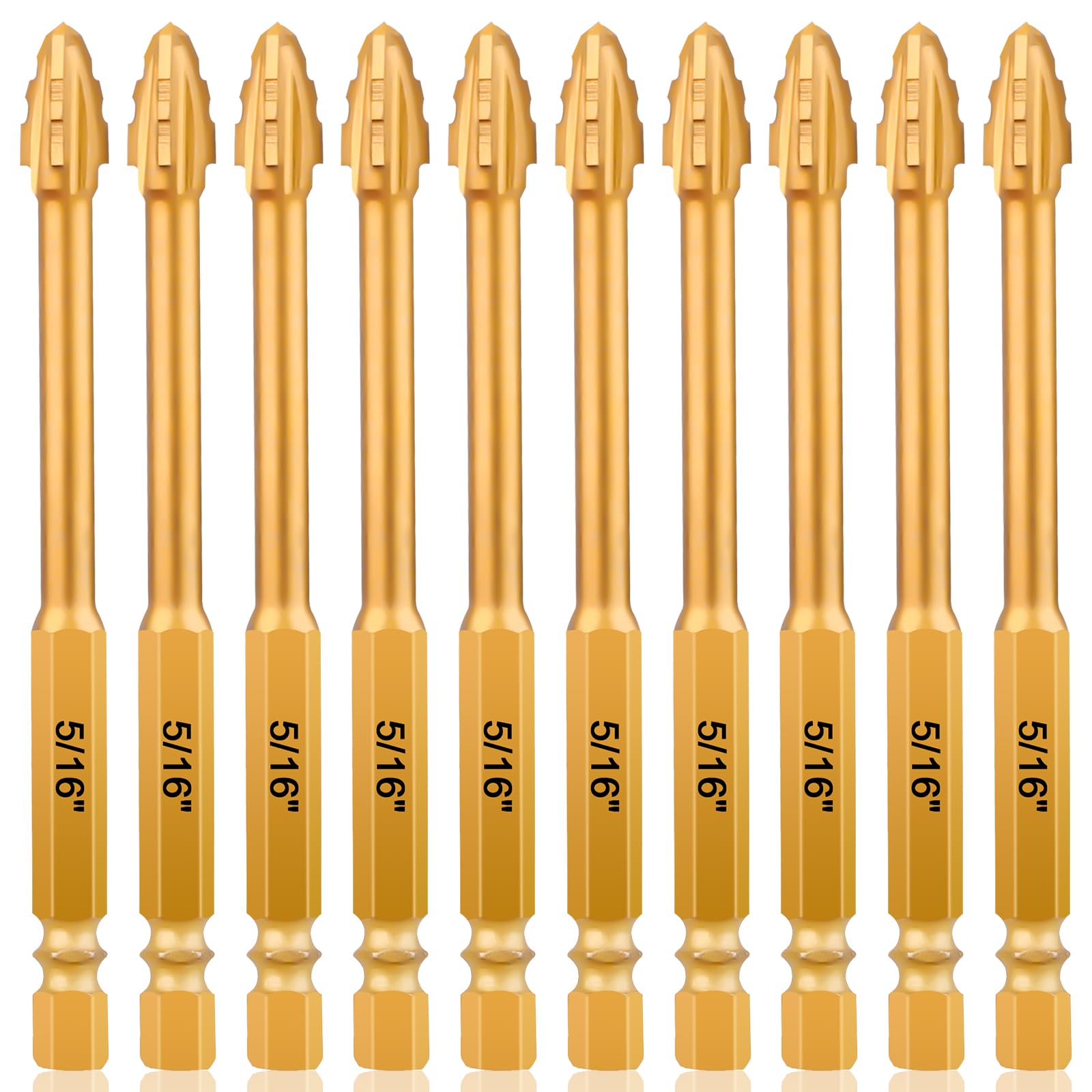 KIWDZFU Upgraded Five Sixteenth Four Flute Eccentric Drill Bit Set Ten Pieces Hex Shank Ultra Hard Carbide Triangle Masonry Drill Bits #LKI0821A358