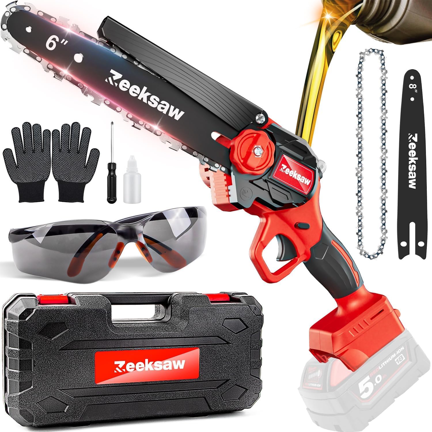Zeeksaw Cordless Mini Chainsaw for Milwaukee M18 Battery 8 Inch 6 Inch Handheld Chainsaw with Auto Oiler 2 IN 1 Battery Powered Mini Chain Saw Garden Works for Wood Cutting Tree Trimming