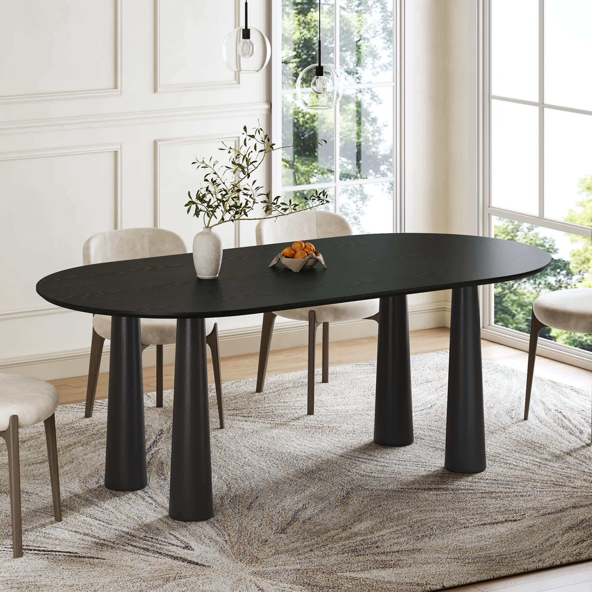 Dovelina - Solid Wood Modern Dining Table Kitchen Table with 4 Legs for 6 People