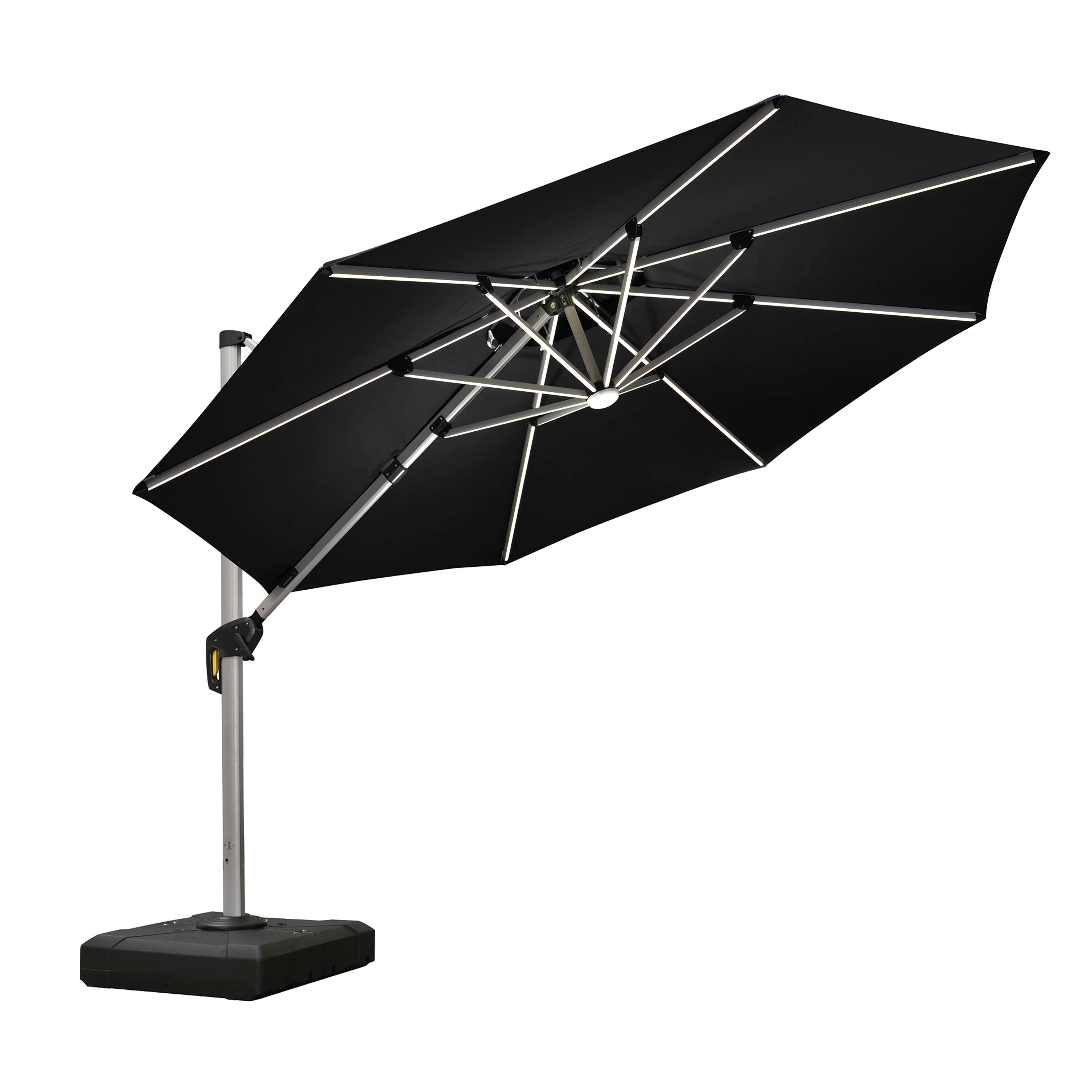 PURPLE LEAF LSGLRRDT10-BK 10-ft Aluminum Black Crank Cantilever Patio Umbrella with Lights