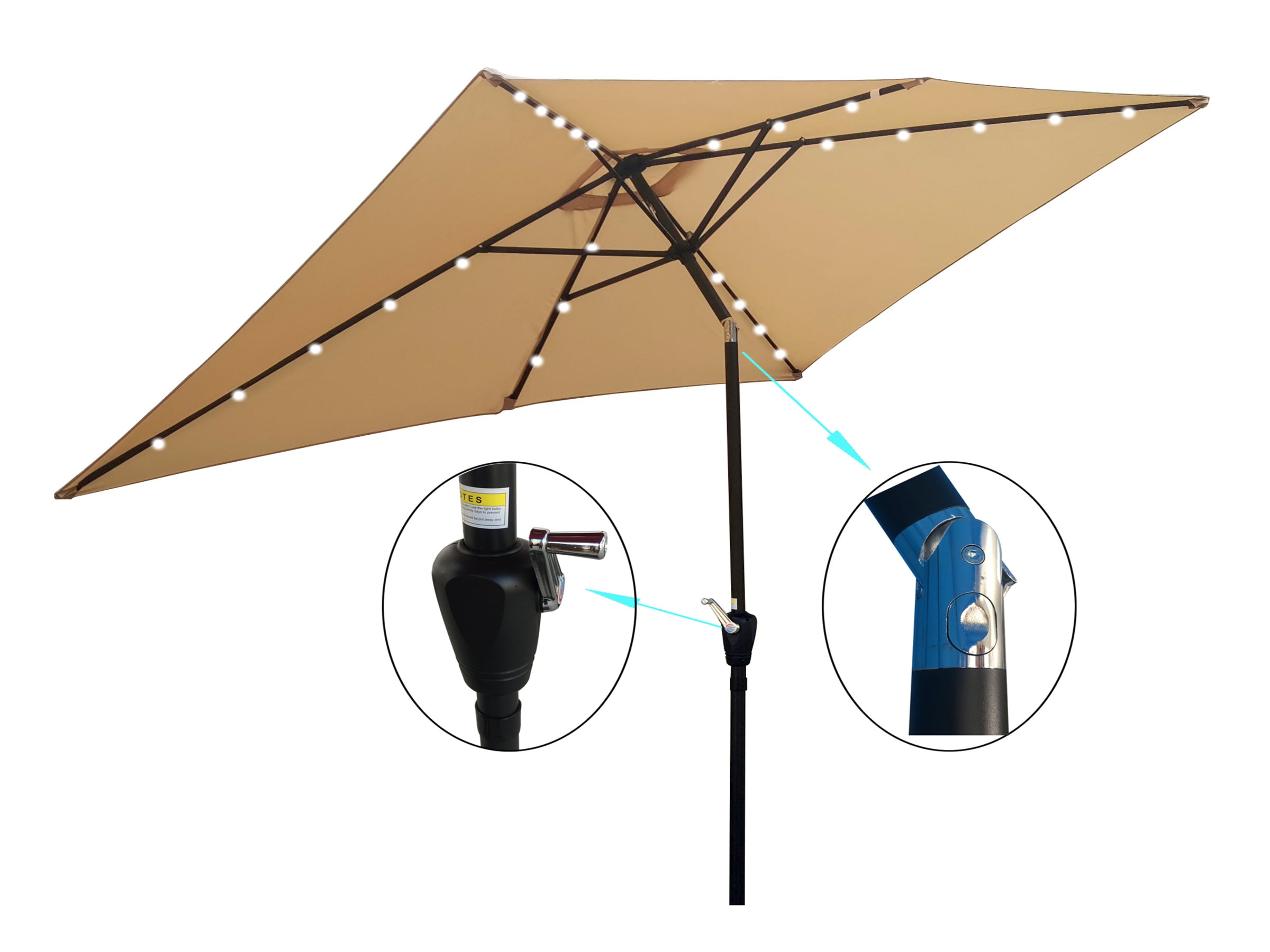 Damerin Z-PU26 10-ft Steel Tan Crank Market Patio Umbrella with Lights