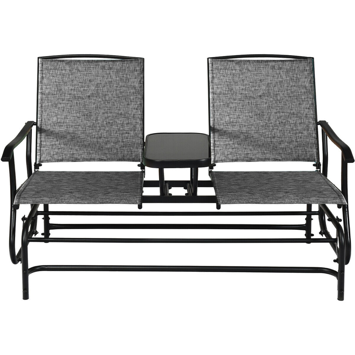 Forclover HYFE-70357GR Swing Glider Chair Black Steel Frame Rocking Chair with Gray Solid Seat
