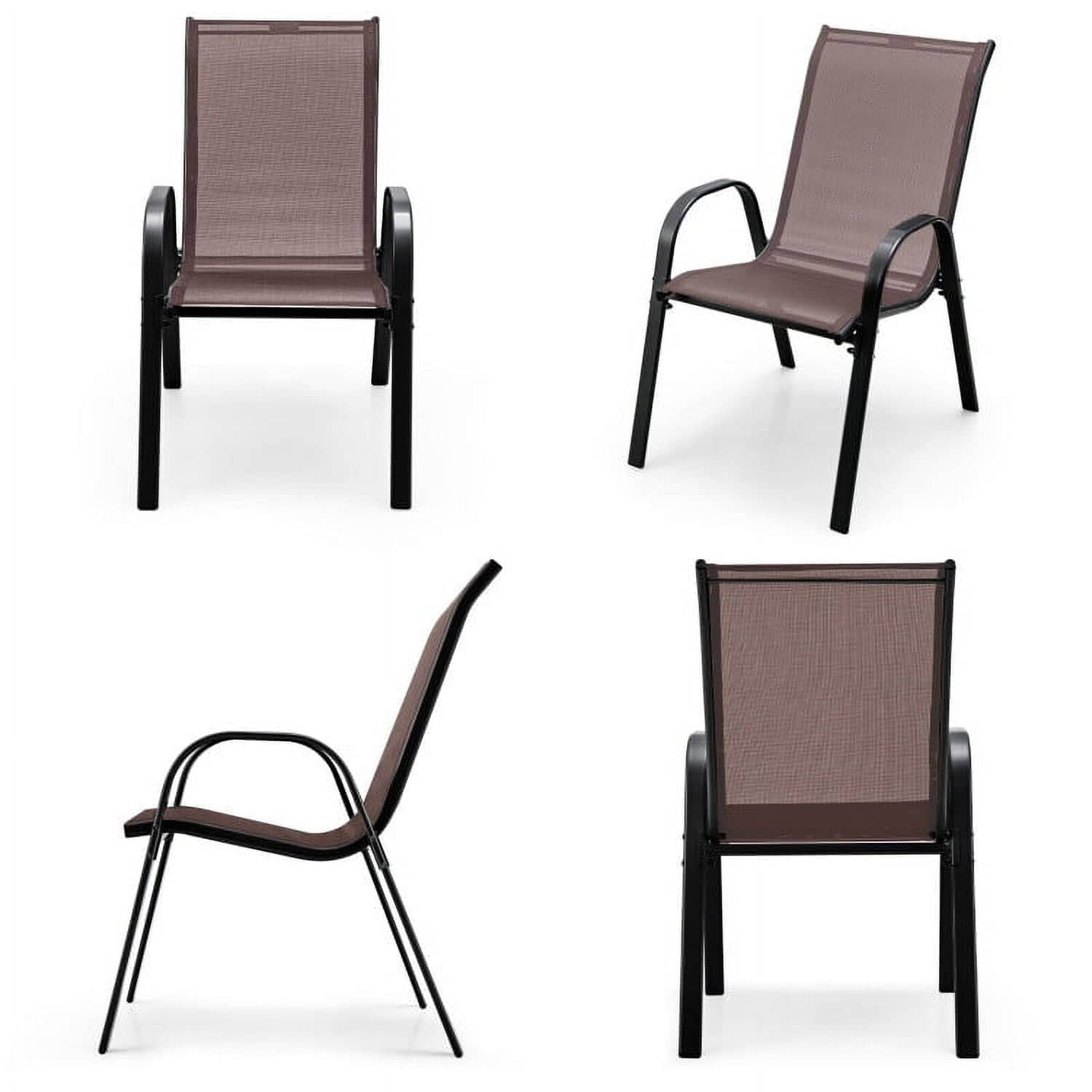 VERYKE - 4 Pieces Stackable Patio Dining Chairs Set with Armrest-Brown Outdoor Stackable Dining C...