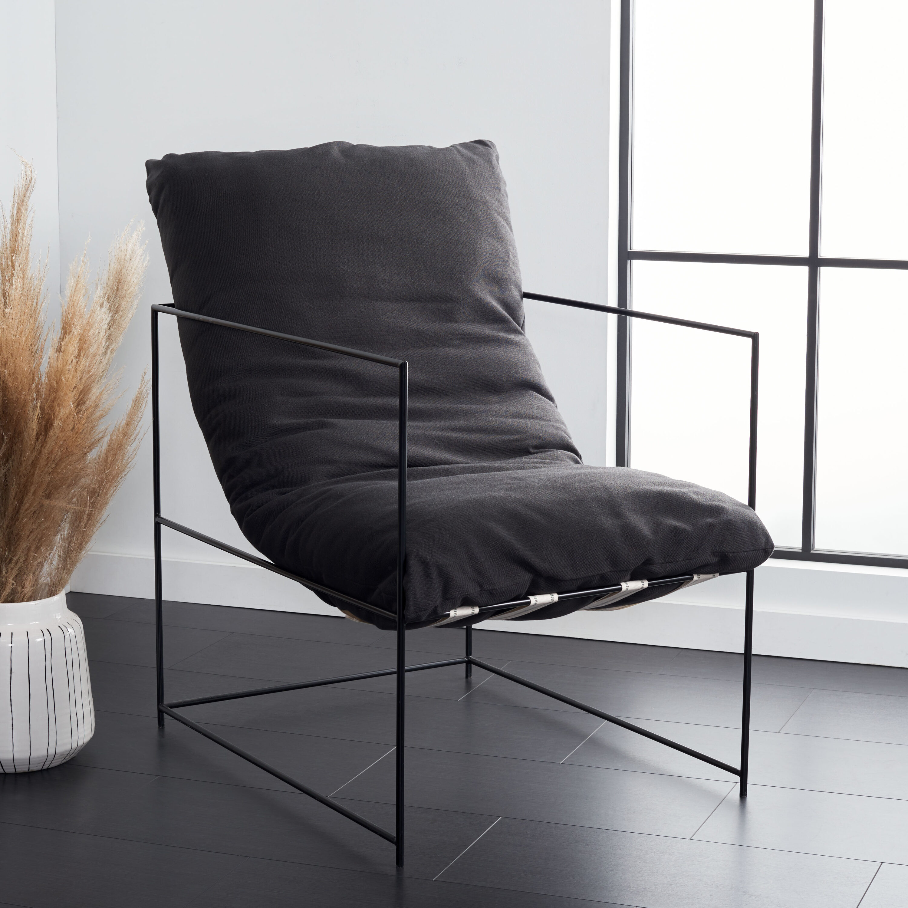 Portland Black Iron Frame Pillow Top Accent Chair