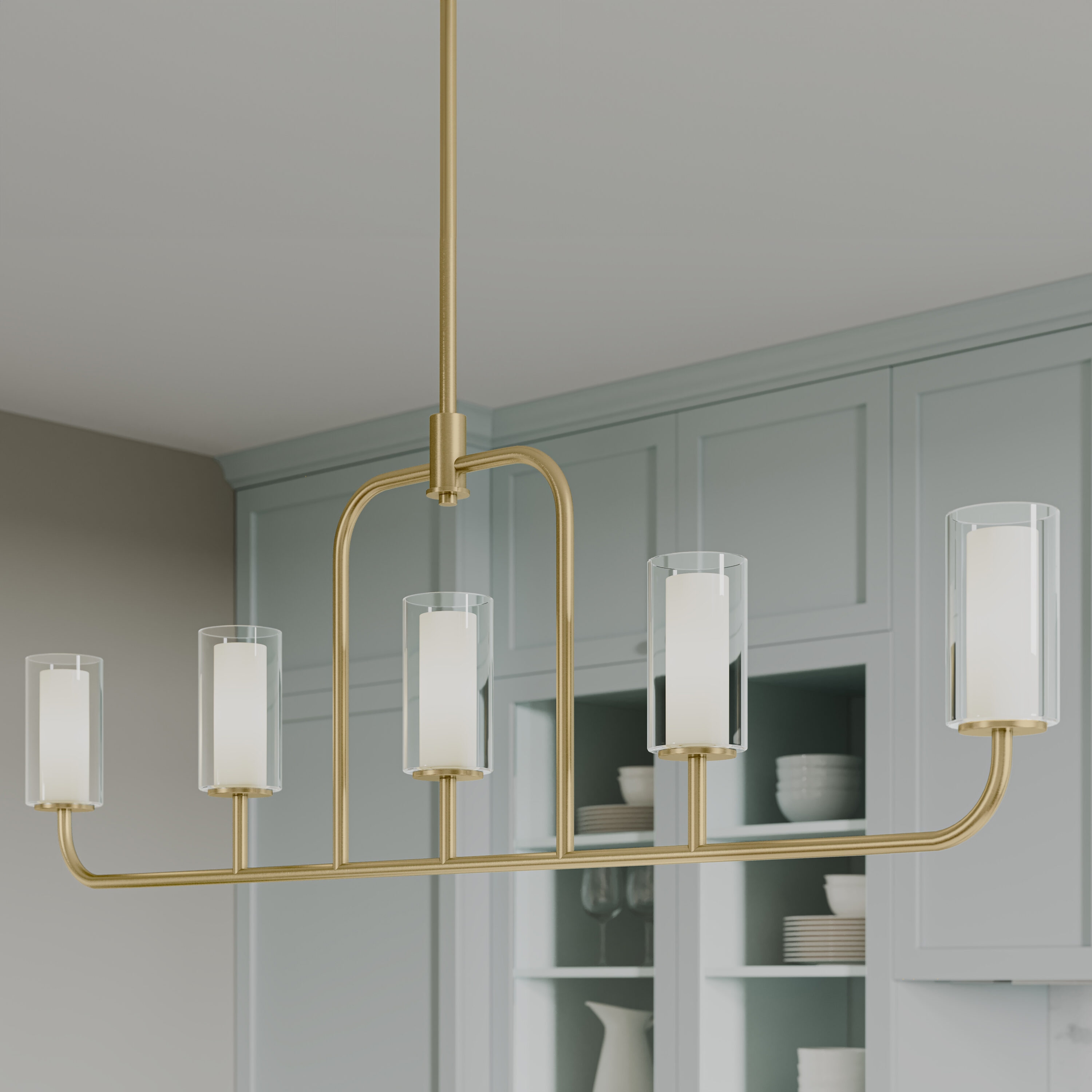 Progress Lighting Mack 5 -Light Brushed Gold Clear glass Steel Chandelier