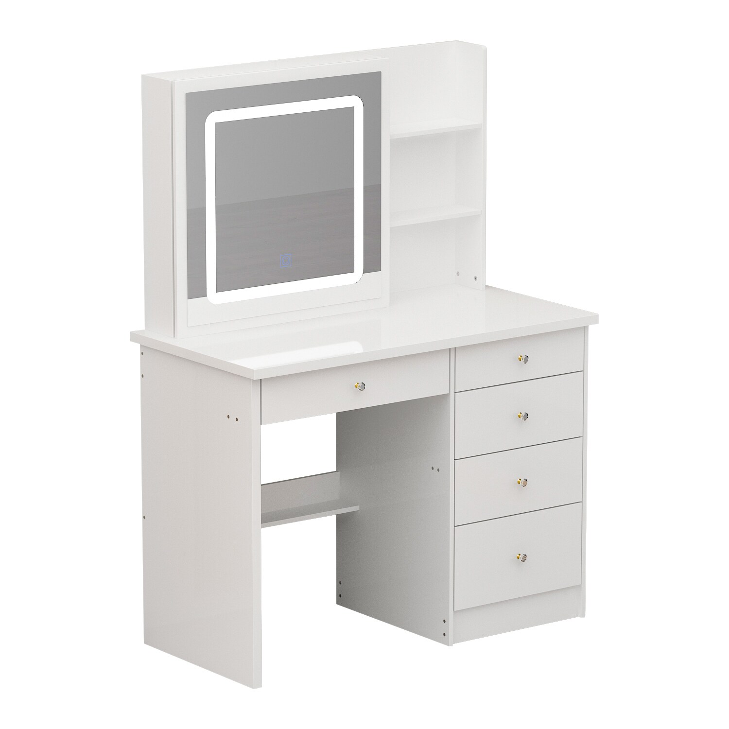 FUFU&GAGA Contemporary White Makeup Vanity Table with Mirror and Stool - 5 Drawers, Adjustable Light Modes and Brightness