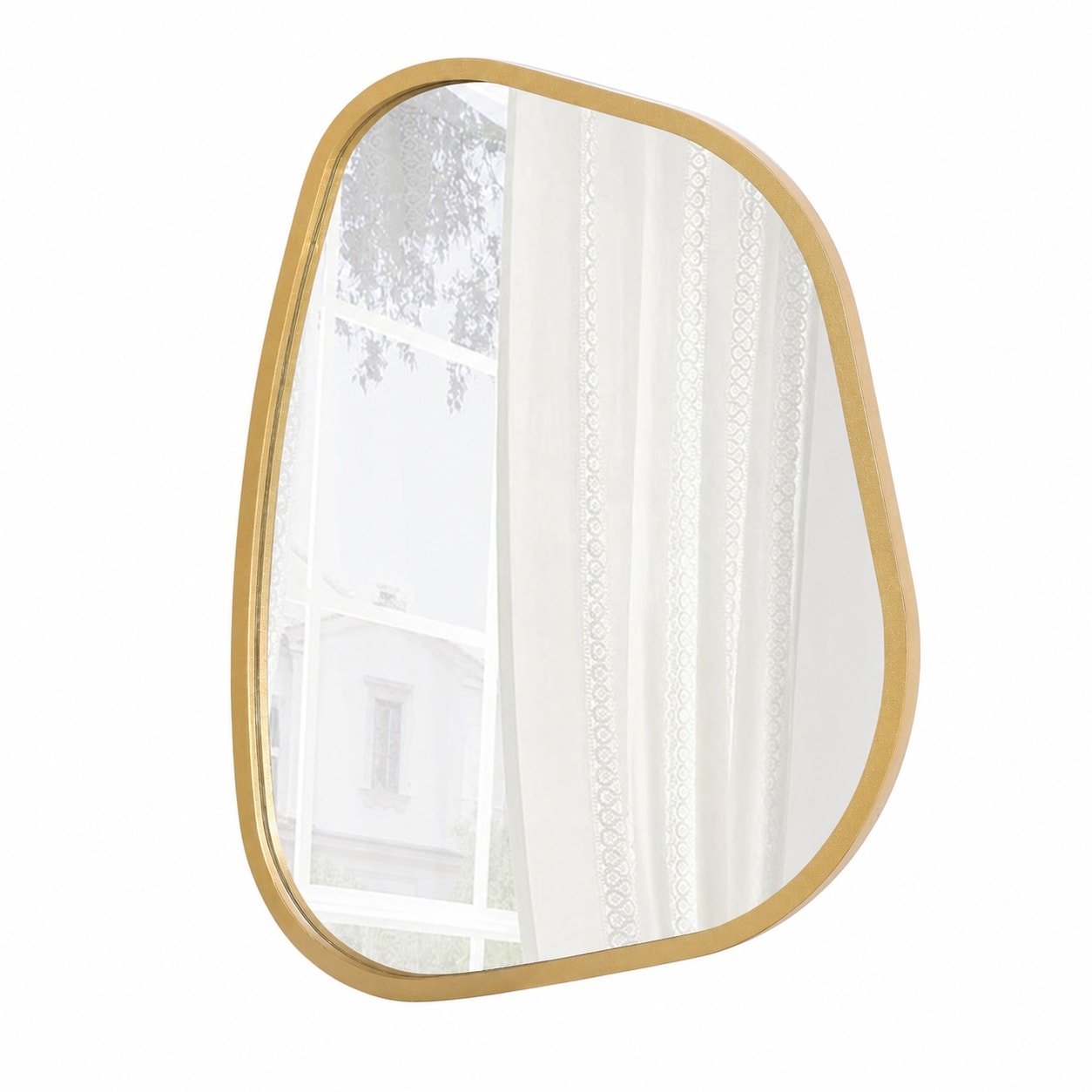 Aoibox  20 in H x 16 in W Gold Irregular Oval Asymmetrical Wall Mirror with Wood Frame Artistic Decorative Vanity Mirror