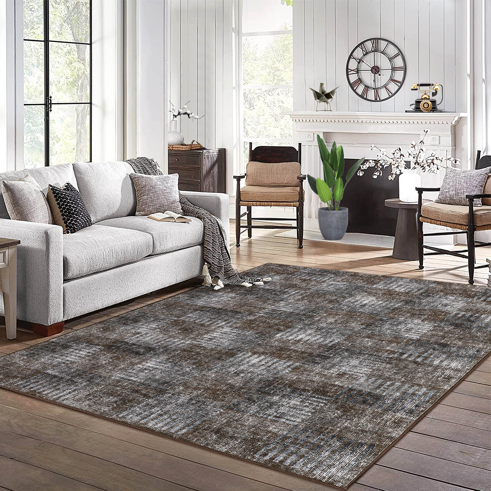 Garvee YXY-LO-PHO-15GTQ975 10 x 13 (ft) Loomed Polyester Brown Rectangular Indoor Geometric Mid-Century Modern Machine washable Area rug