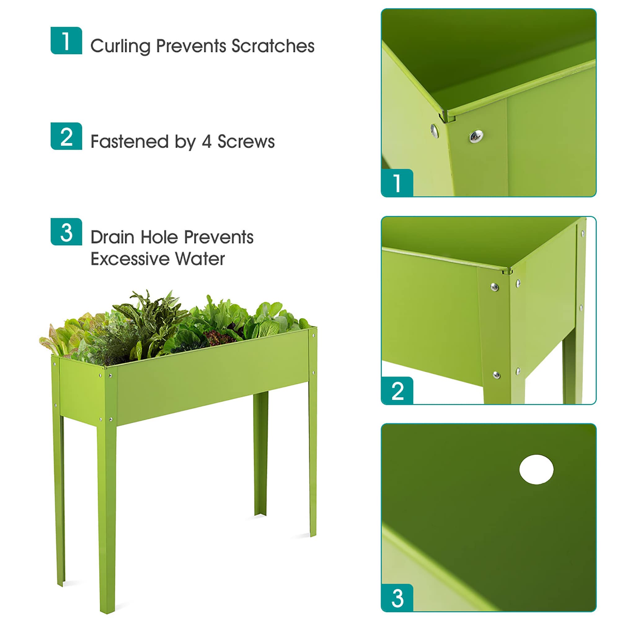Elevated Green Galvanized Steel Garden Planter 40''x12''