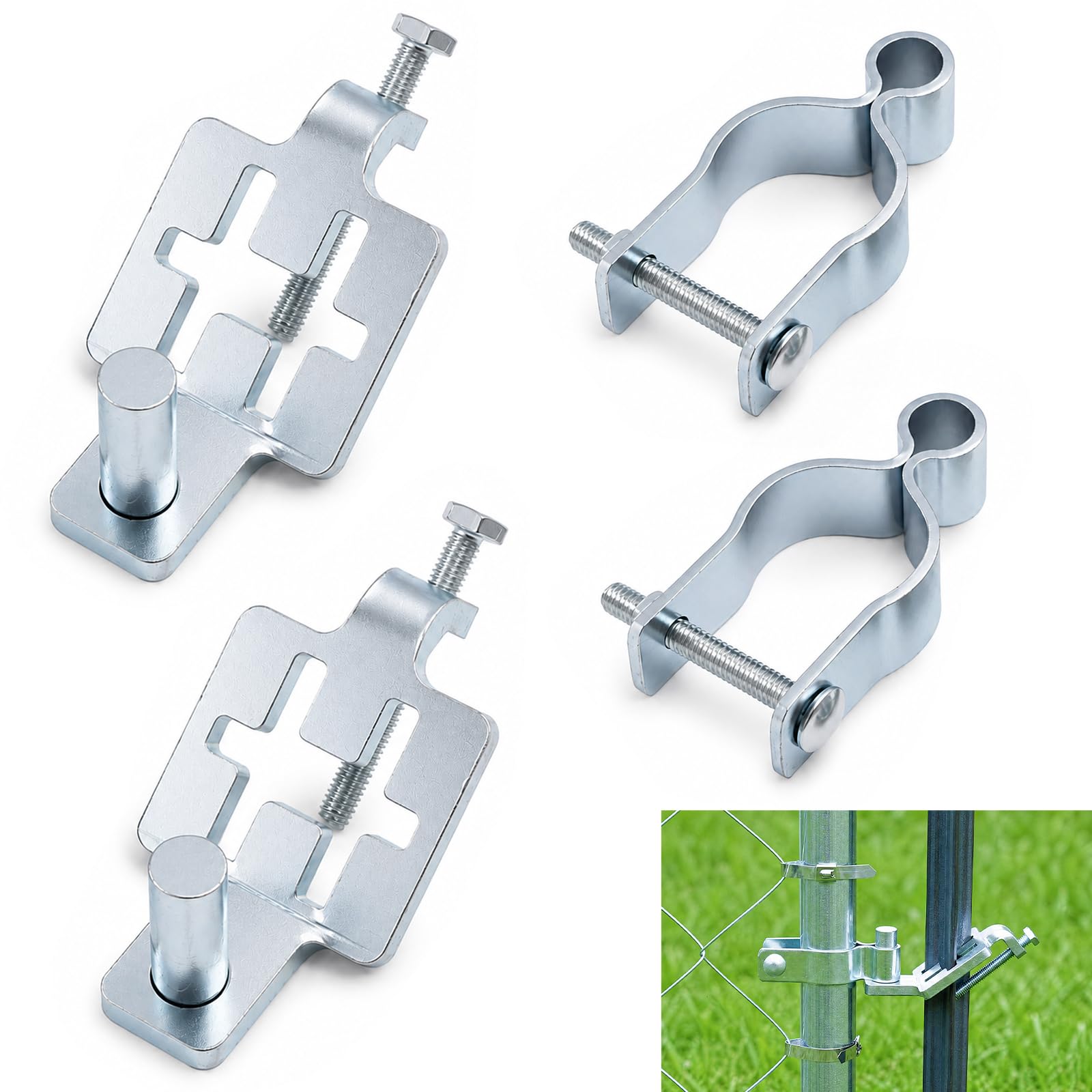 JVFCXXV  2-Pack T-Post Gate Hinge Kit Heavy Duty One Three Eighths In U-Bolt Clamps Latch and Bolt Combo for Metal Posts and Chain Link Gates