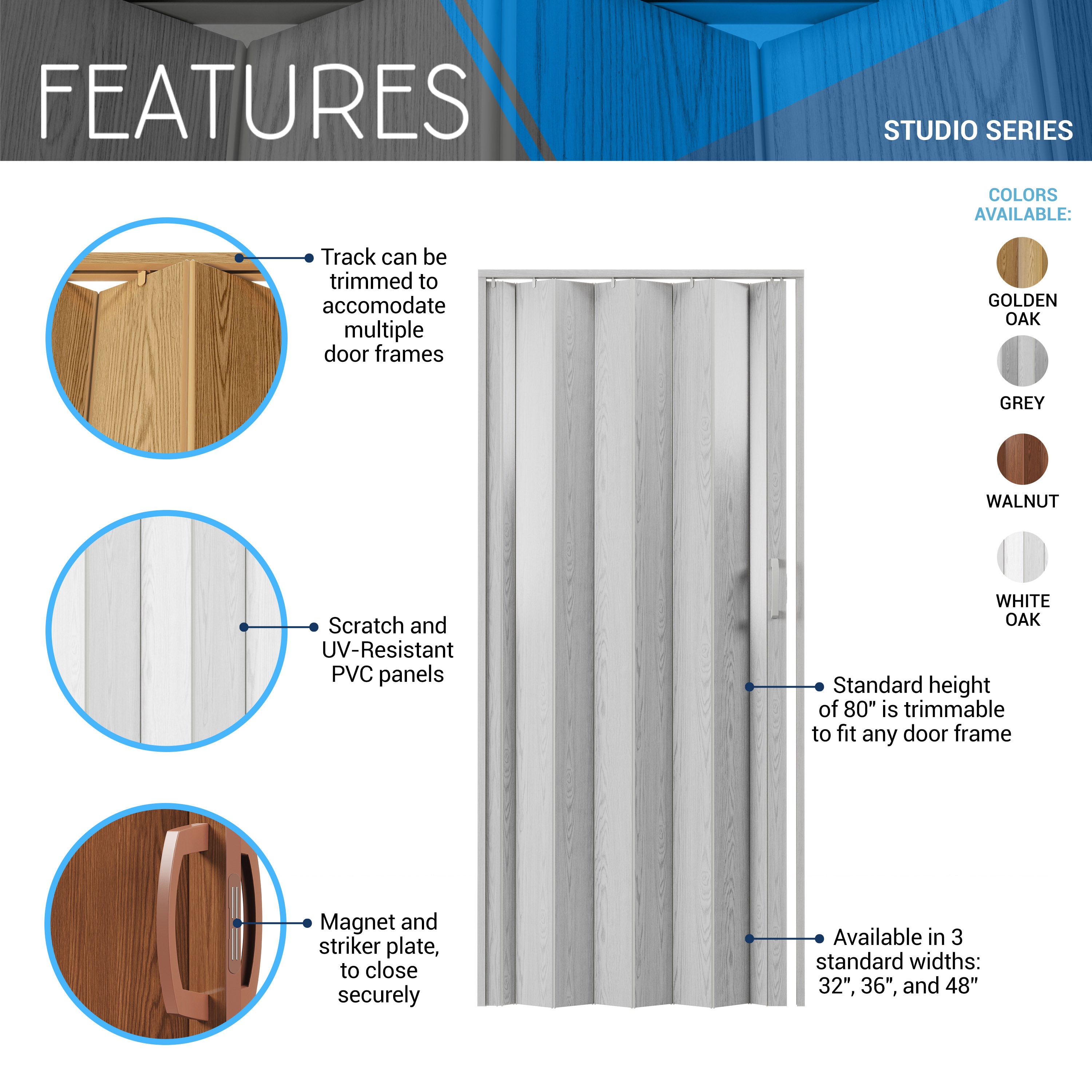 Techni Home RTA-ST48FD-GLD Accordion-Doors - View #4