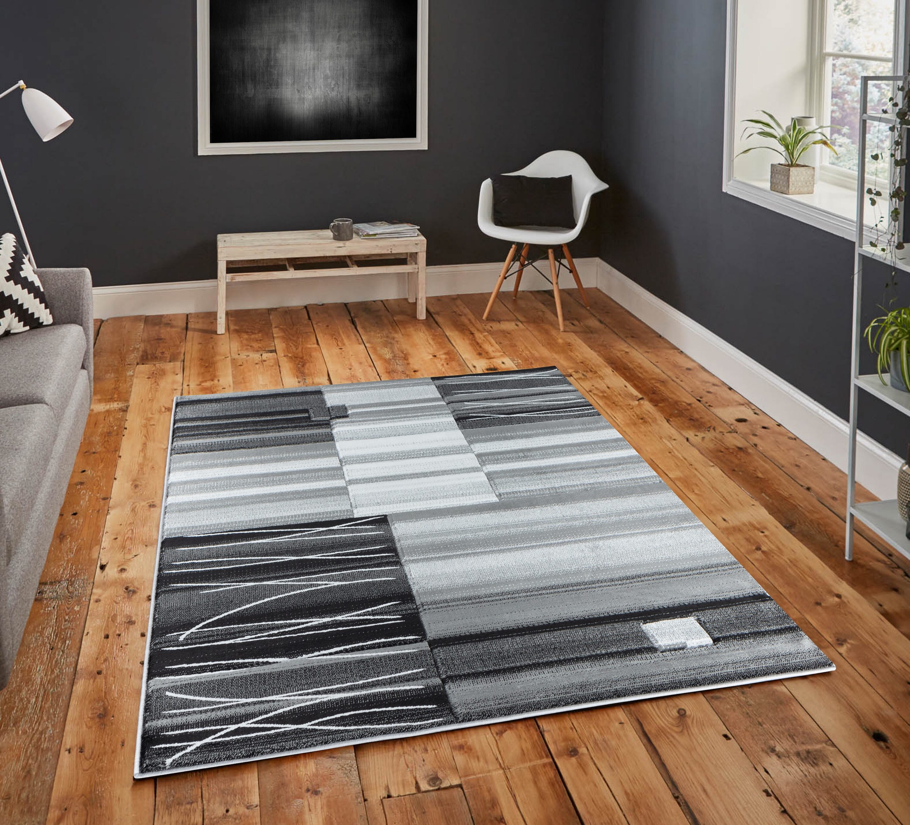 MDA Rugs GM1646 Glamour 4 x 6 (ft) Polypropylene Black/Gray Rectangular Indoor Abstract Area rug