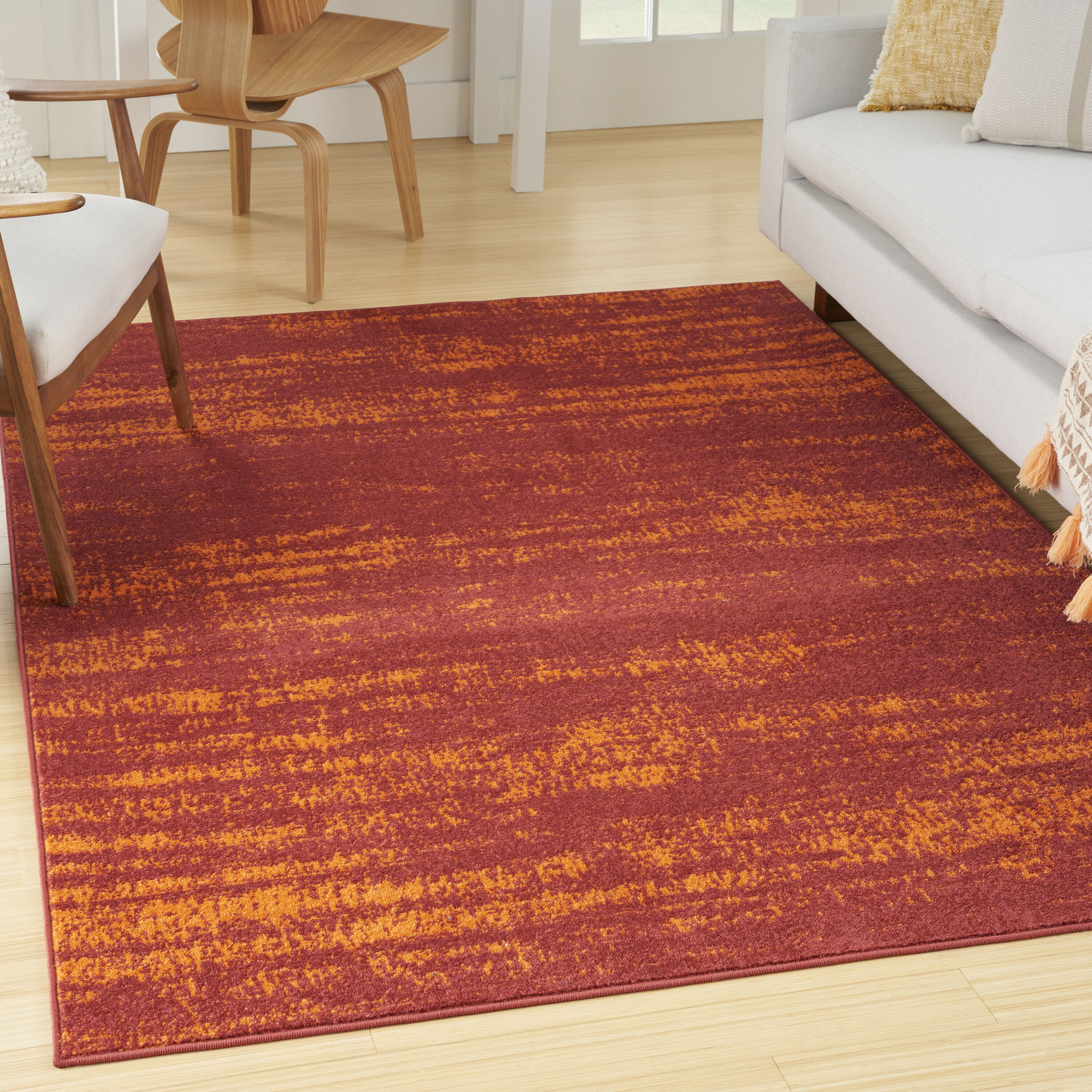 Nourison 099446151186 Essentials 5 x 7 (ft) Loomed Polypropylene Red Rectangular Indoor/Outdoor Abstract Mid-Century Modern Area rug