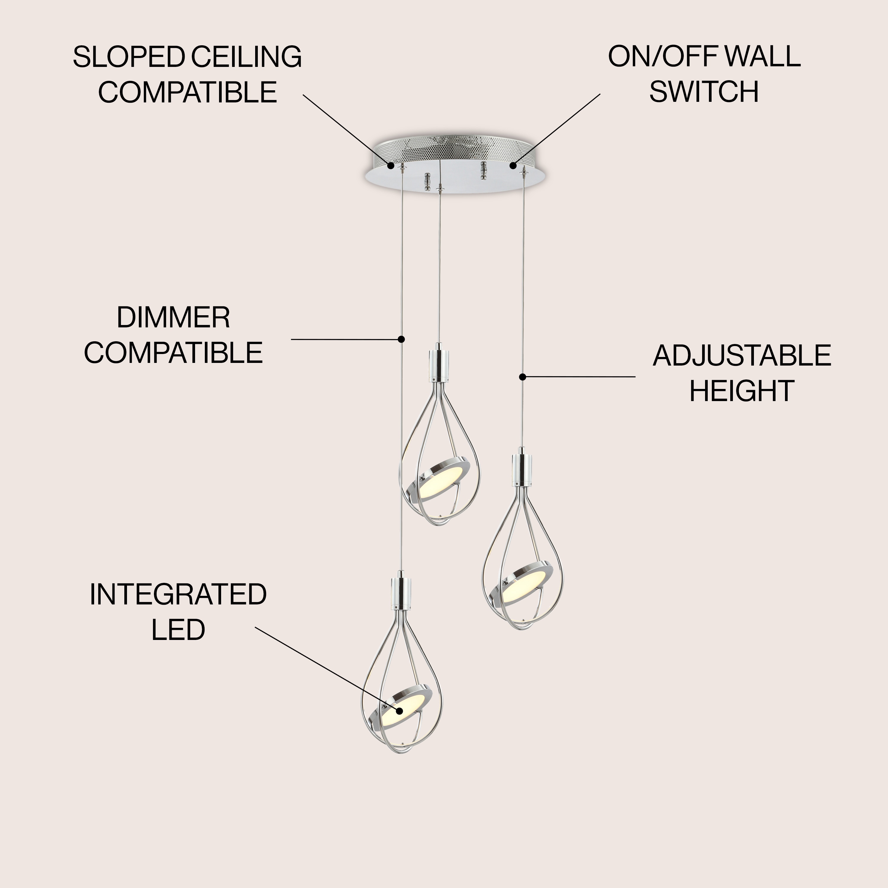Orion 11.5" Chrome Polished Adjustable 3-Light LED Metal Pendant