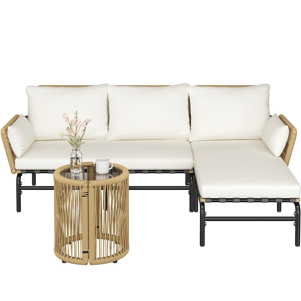 Yaheetech LSEEXR0001 3-Piece Tan/Cream Patio Rattan Furniture Set