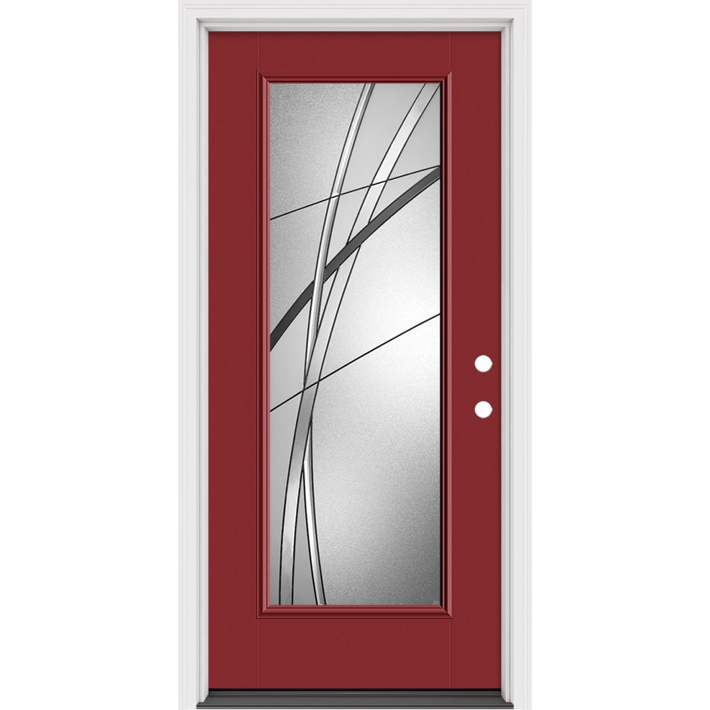 Masonite 632744 Kordella 36-in x 80-in x 4-9/16-in Fiberglass Full lite Right-hand inswing Chocolate Painted Prehung Slab Front Door with Brickmould Solid core