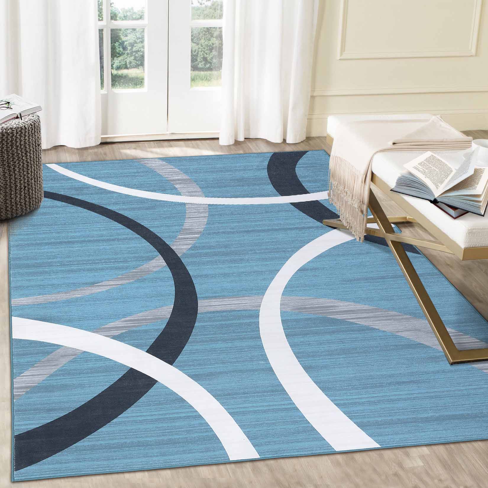 Garvee YXY-LO-PHO-150HCTA7 4 x 6 (ft) Loomed Polyester Blue Rectangular Indoor Geometric Mid-Century Modern Machine washable Area rug