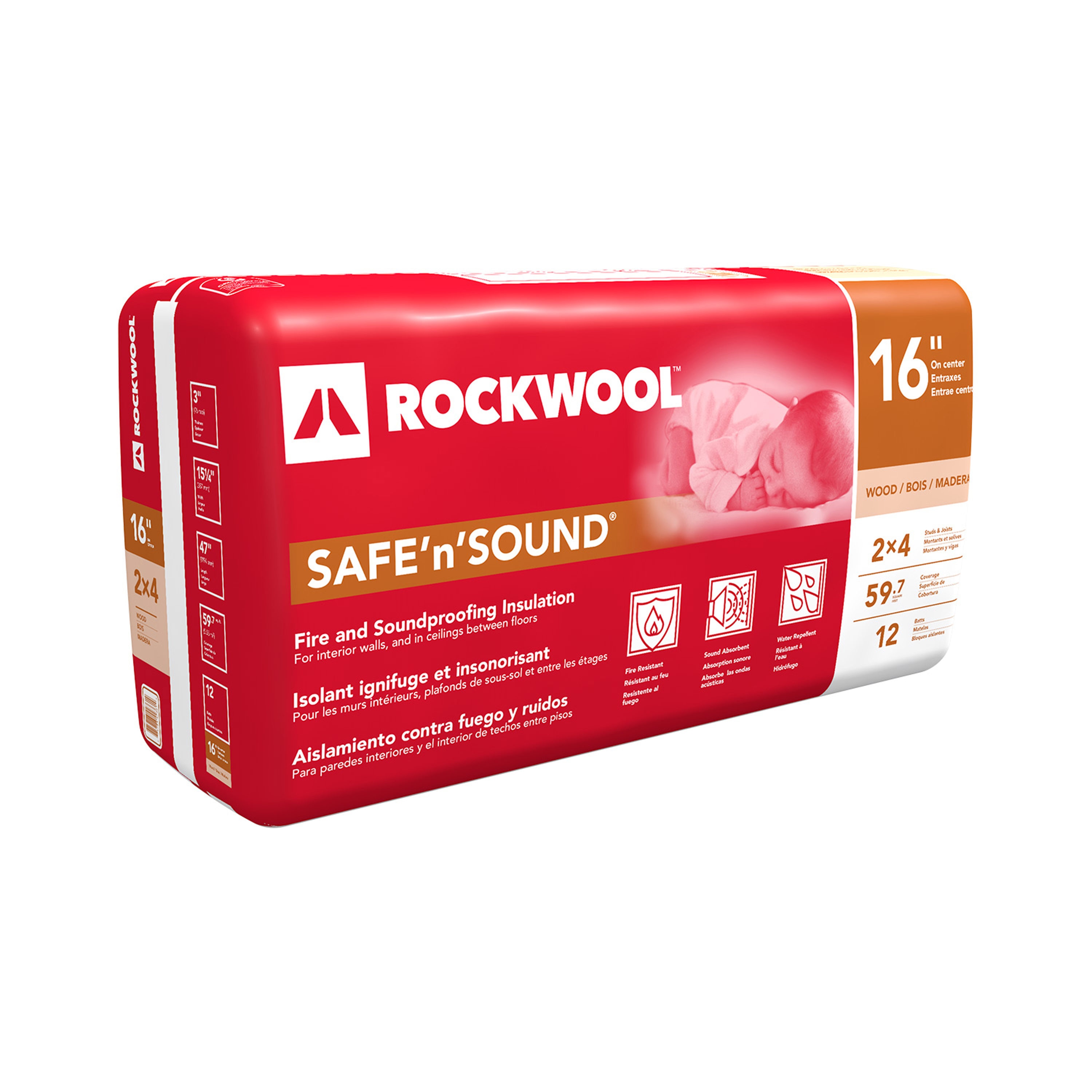 Energy Star Qualified; ROCKWOOL SAFE n SOUND R- Stone Wool Batt Insulation with Sound Barrier (15.25-in W x 47-in L)