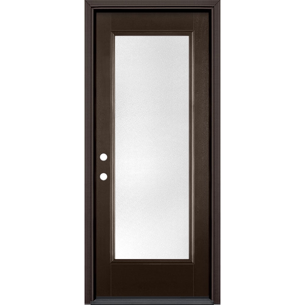 Masonite 628546 Pear Textured Glass 32-in x 80-in x 4-9/16-in Fiberglass Full lite Right-hand inswing Walnut Stained Prehung Front Door with Brickmould Insulating core