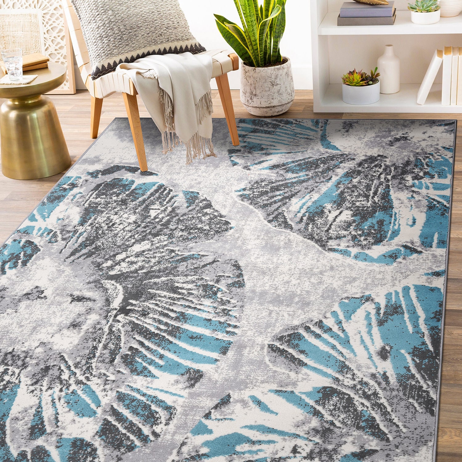 World Rug Gallery 2098BLUE8X10 8 x 10 (ft) Loomed Polypropylene Blue Rectangular Indoor Distressed/Overdyed Area rug