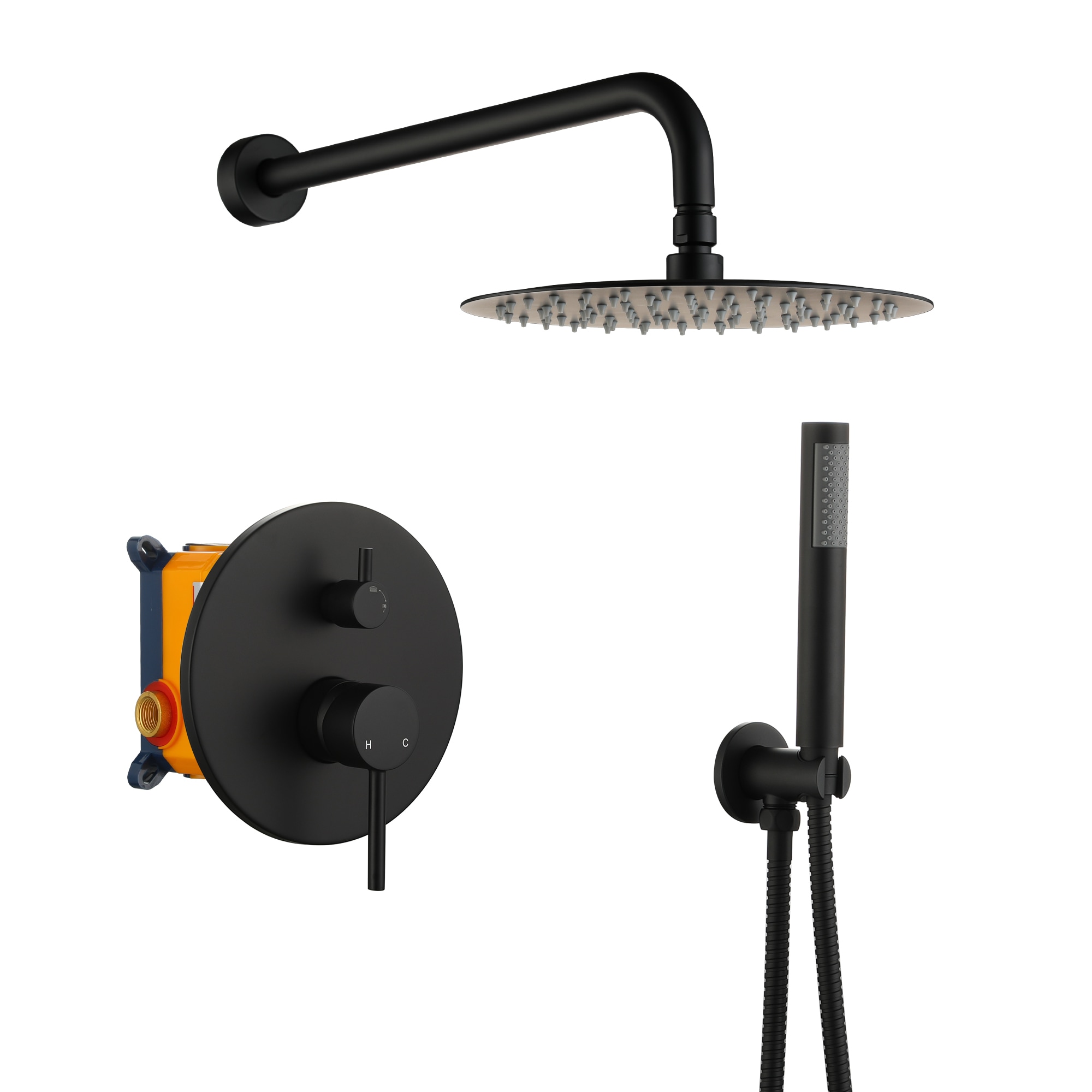 Clihome CHMS-MB-A3583 Matte Black 9.84-Inches Dual Head Built-In Shower Faucet System with 2-way Diverter ( Pressure-balanced Valve Included )