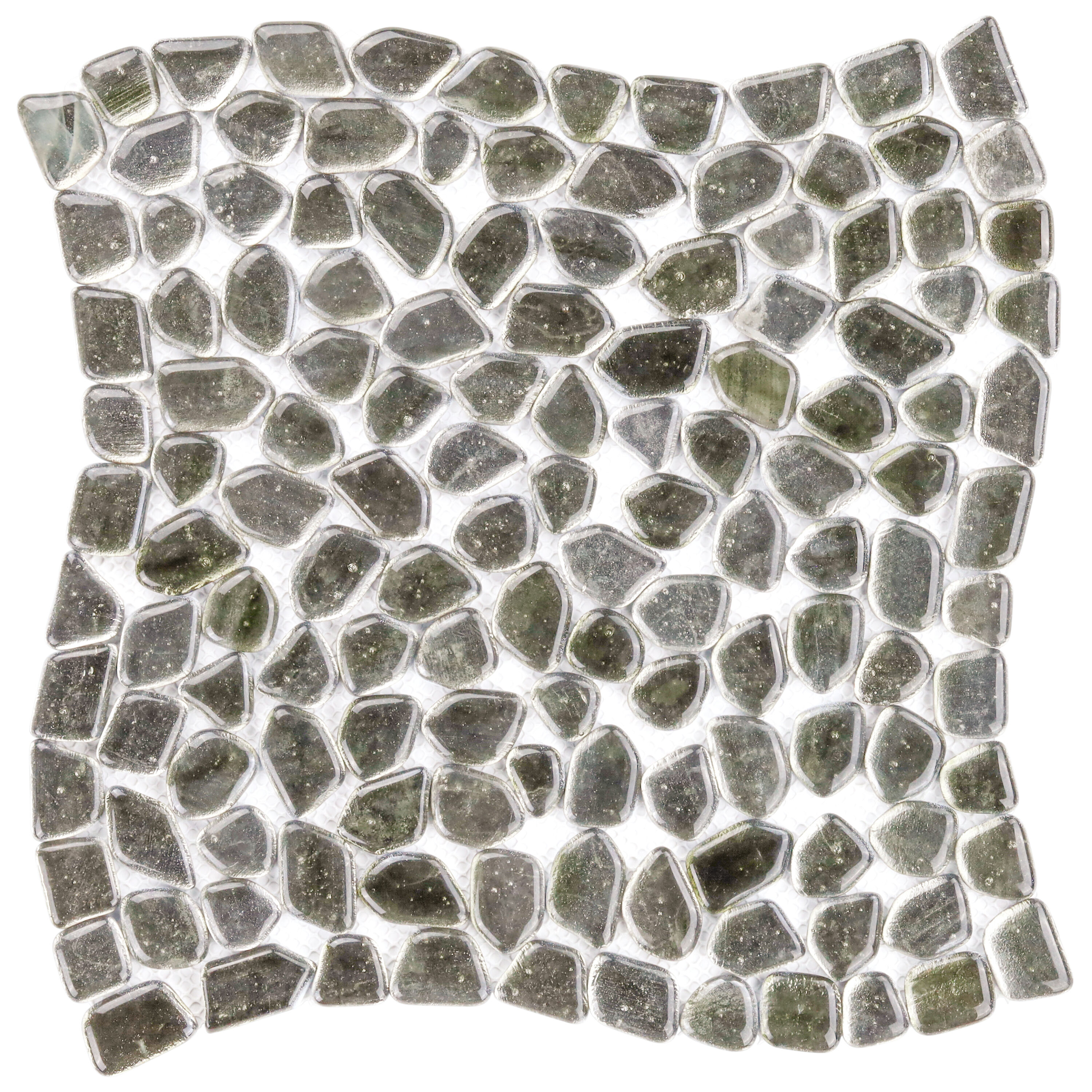 Artmore Tile EXT3RD109194 Sample - Apollo Pebble Platinum Moss 12-in x 12-in Polished Glass Patterned Wall Tile