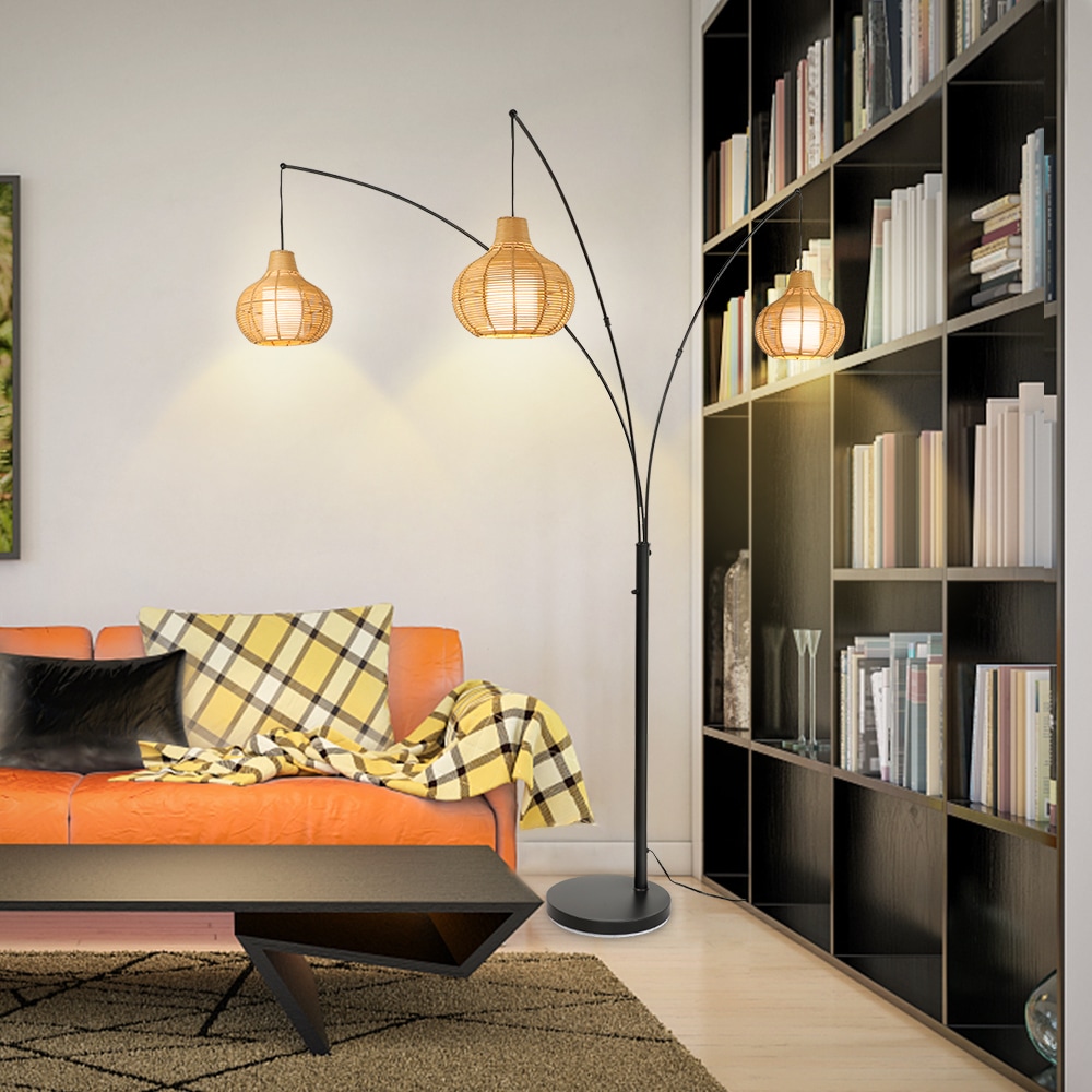 Depuley 90-Inch Black Adjustable Rattan Torchiere Floor Lamp