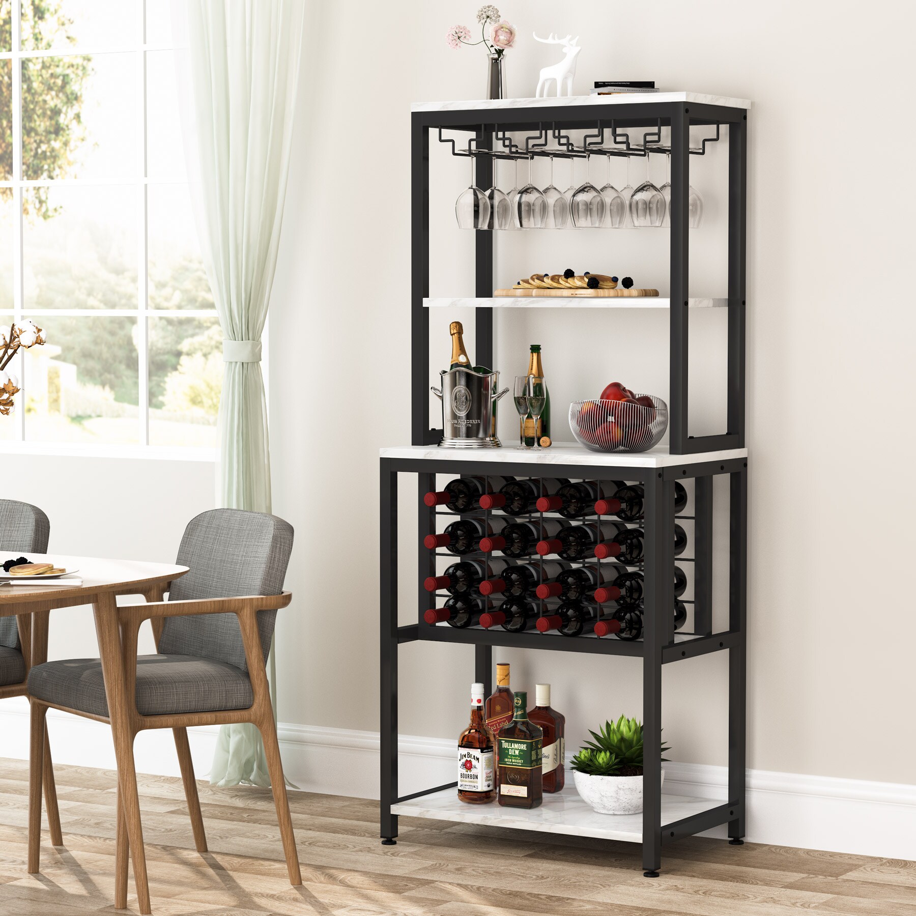 Tribesigns 20 Bottle Wine Bakers Rack, 9 Tier Freestanding Wine Rack with  Glass Holder and Storage Shelves, Multi-Function Wine Bar Cabinet Bottle