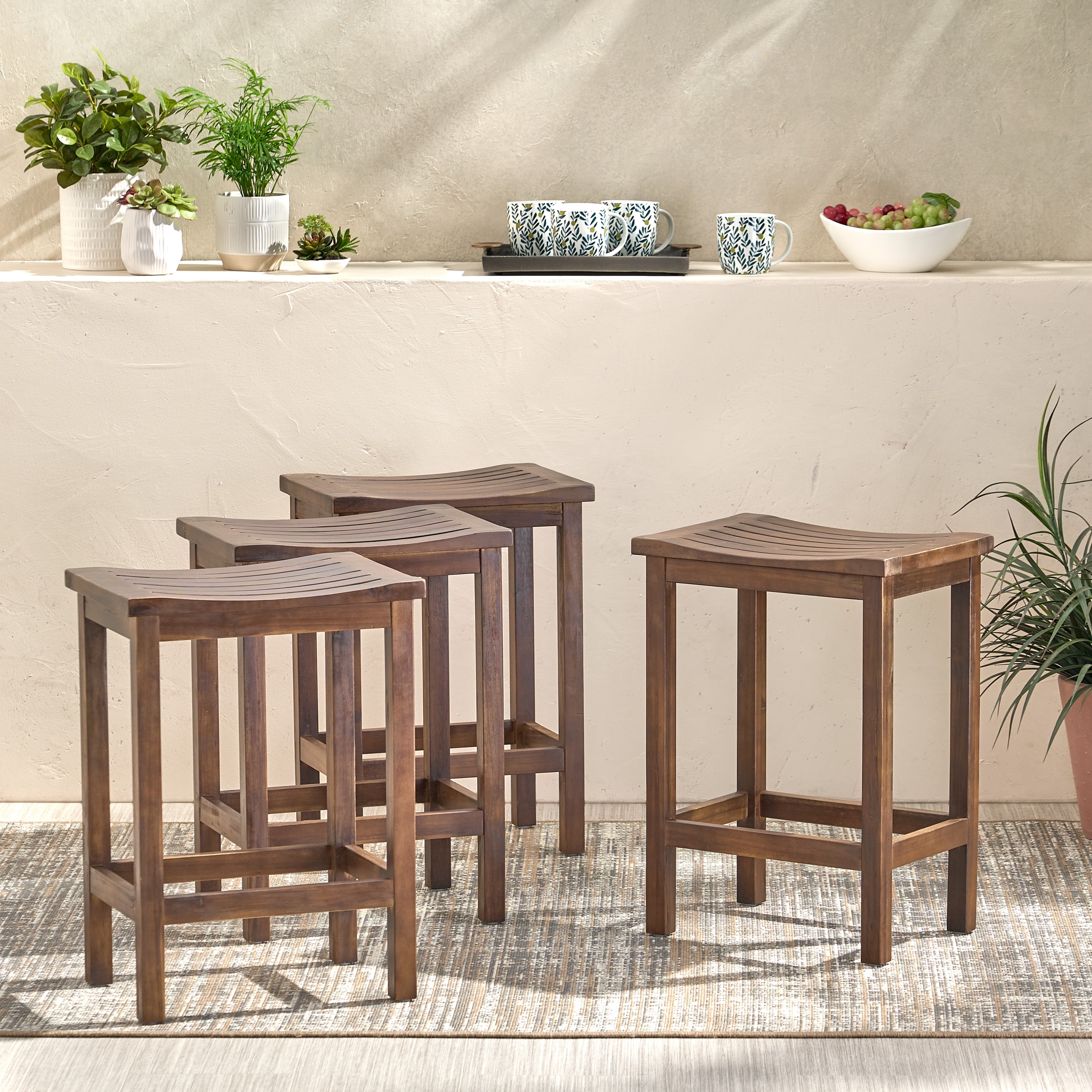 Christopher Knight Home 304006 Amantani Outdoor Acacia  Counter Stool  Set of 4