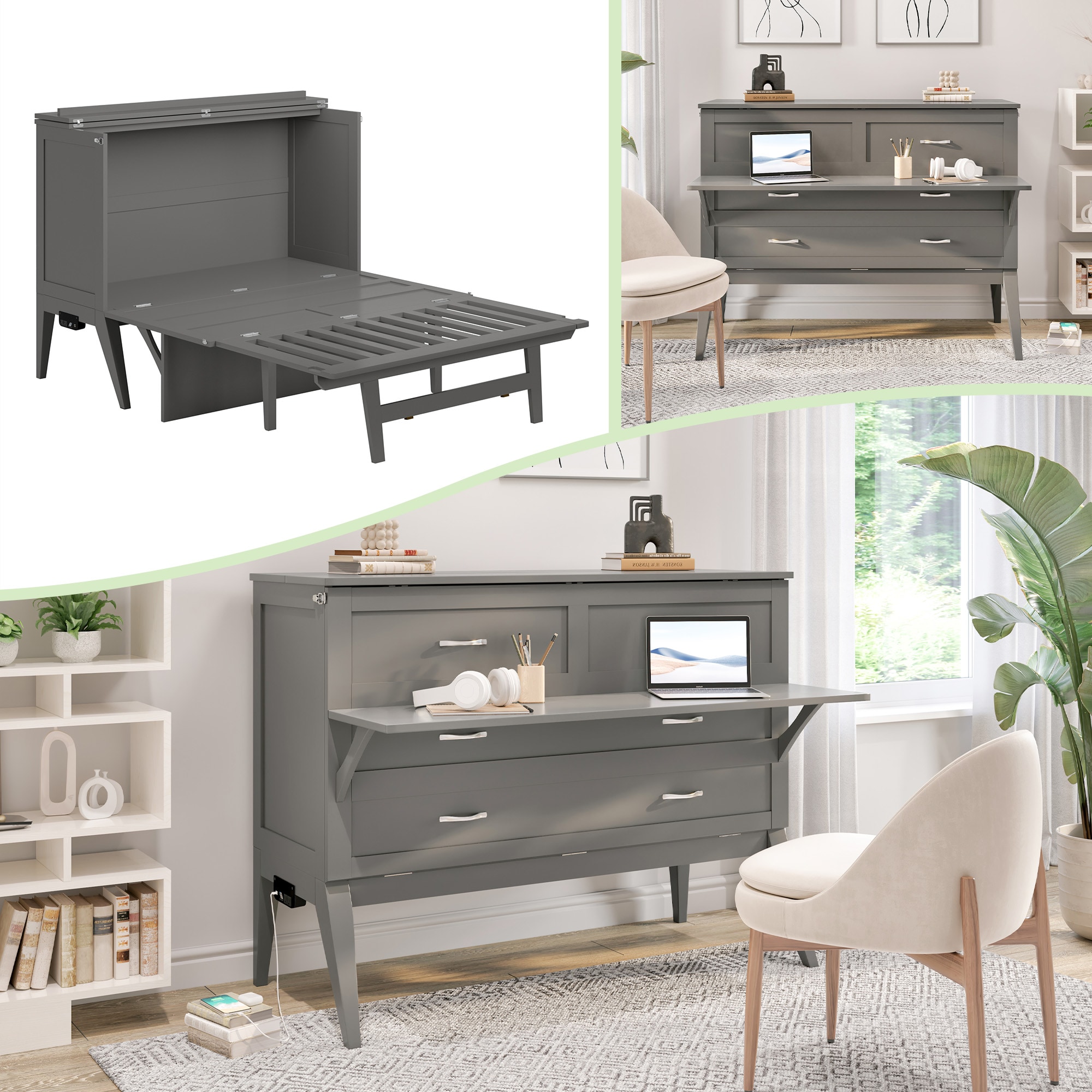 AFI AC783109 Daphne No Mattress Grey Full Wood Murphy Bed
