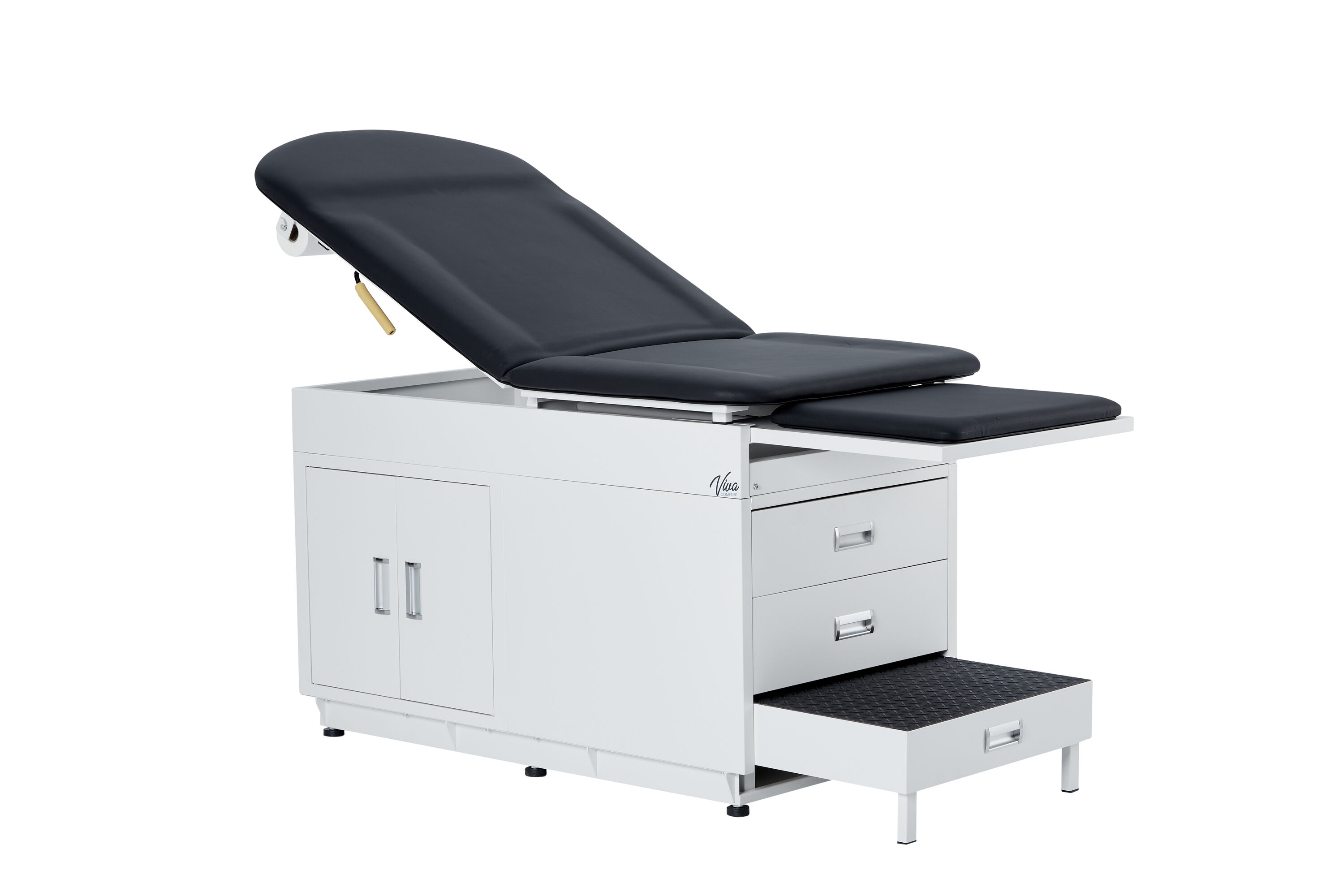 Viva Comfort Grande Black Contoured Upholstered 500-lb Capacity Steel Adjustable Back Exam Table with Underneath Cabinet and Step Stool ( 72.1-in W x 31-in H )