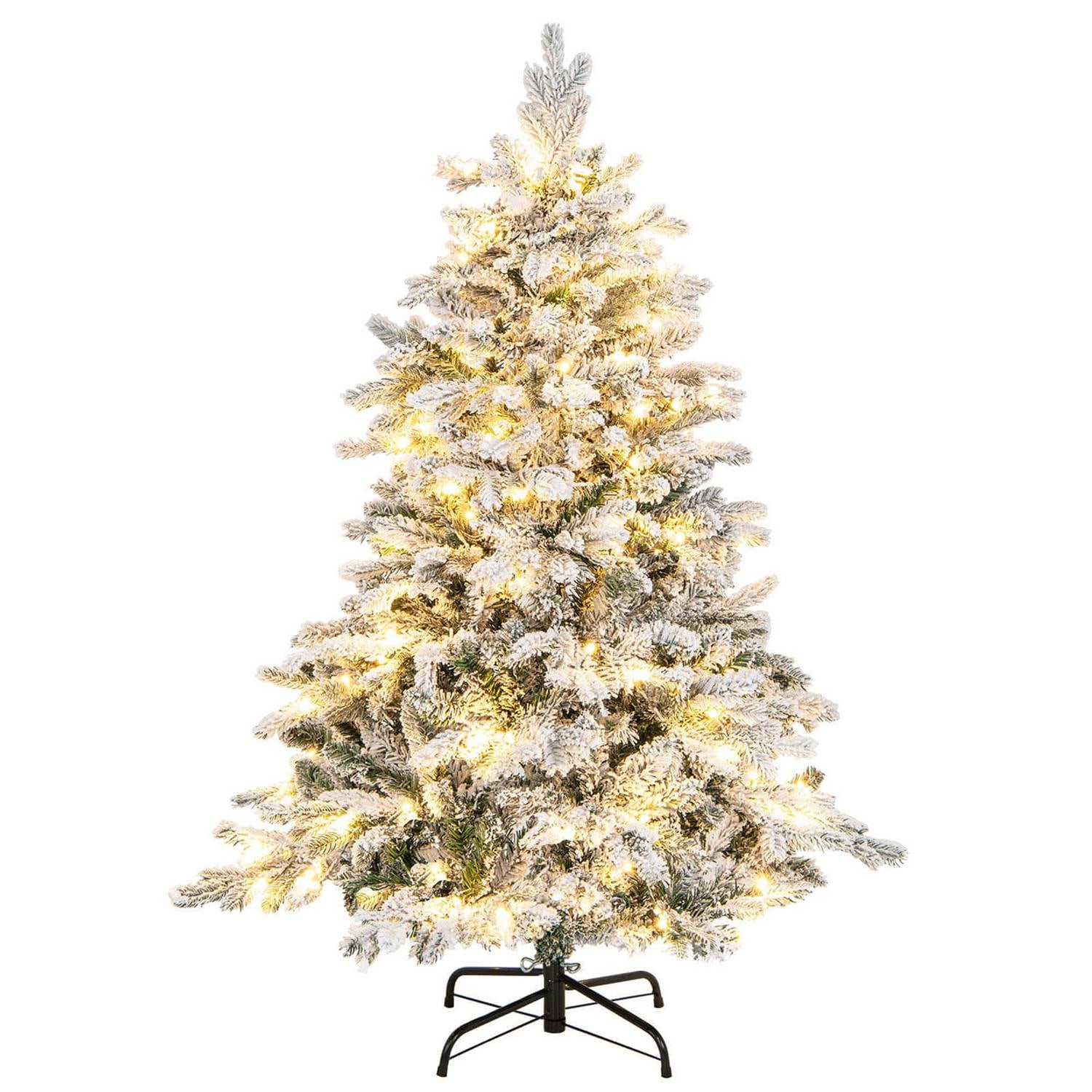 Costway CSHY001528 4.5 FT Pre-Lit Flocked Christmas Tree Hinged with 120 LED Lights and 757 Branch Tips