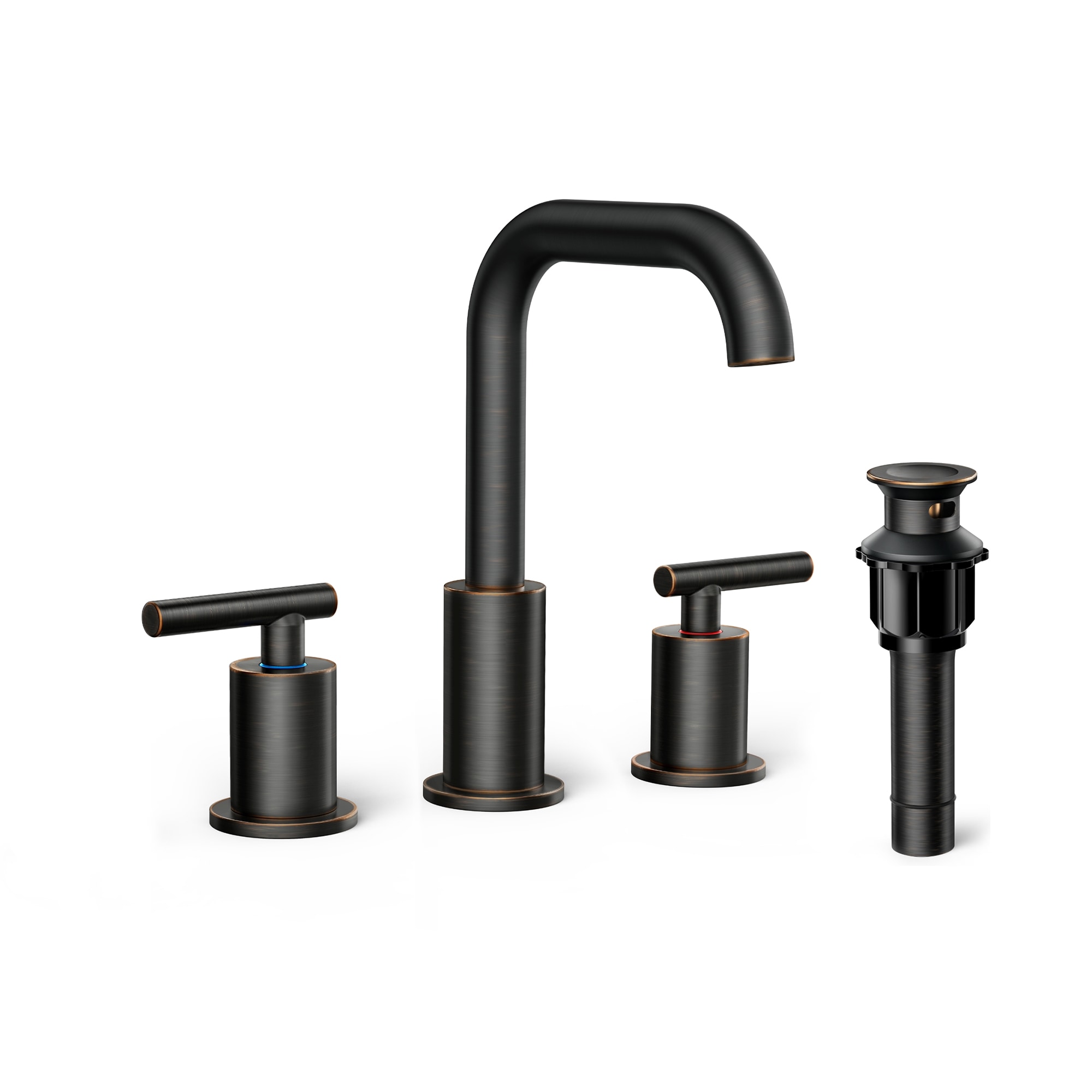 FORIOUS LL0301BS Oil-Rubbed Bronze Widespread 2-handle High-arc Residential Handle Bathroom Sink Faucet with Drain