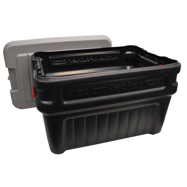 Rubbermaid 24 Gallon Action Packer Lockable Latch Indoor and Outdoor  Storage Box Container, Black (2 Pack)