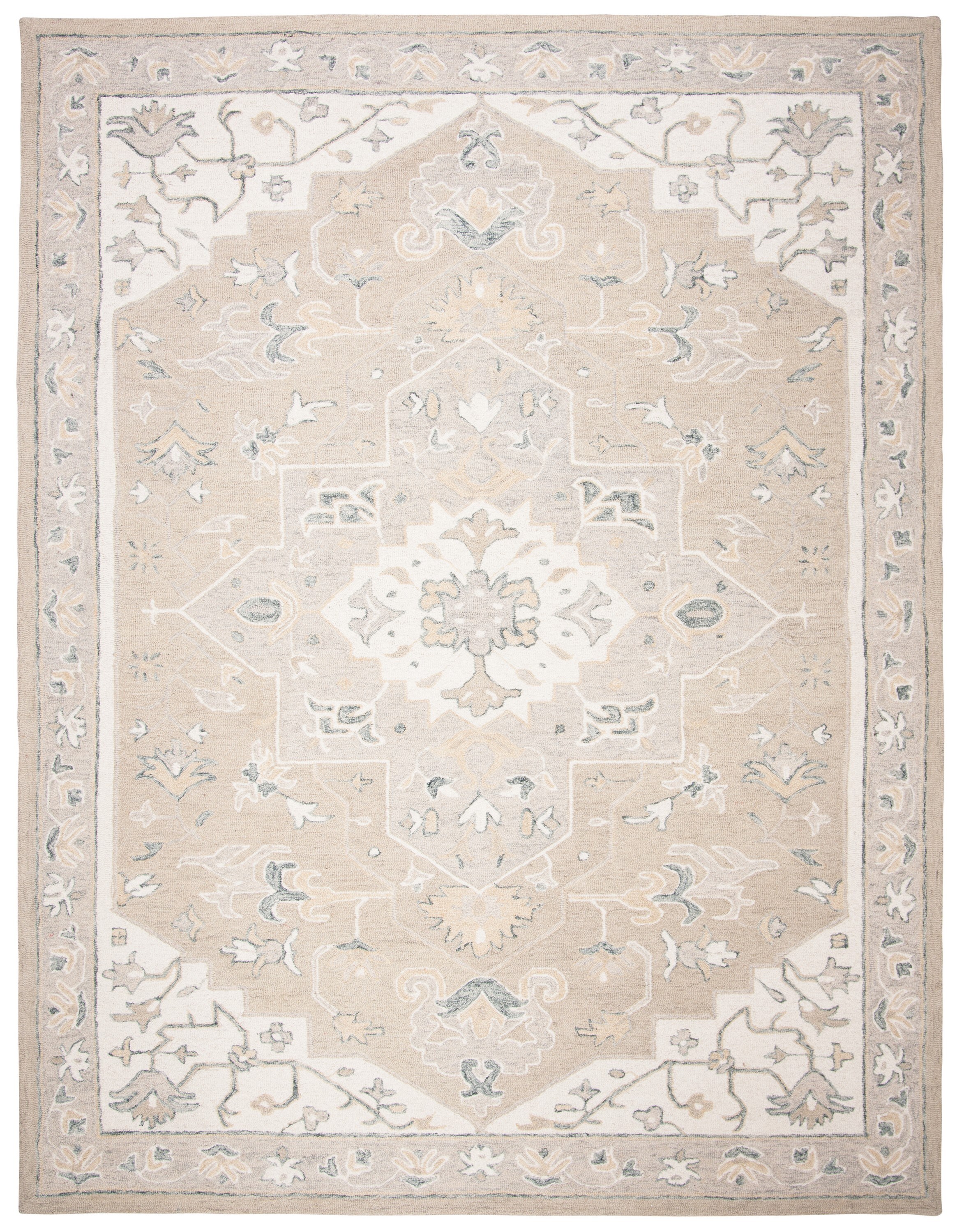 Light Grey and Ivory Handmade Wool 8' x 10' Tufted Rug