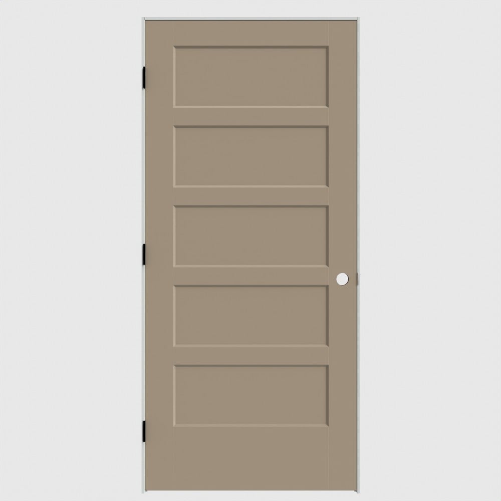 Masonite 640734 36-in x 80-in Sandpiper Solid core 5-panel Right hand Smooth Primed Molded composite Flat Jamb Single Prehung Interior Door