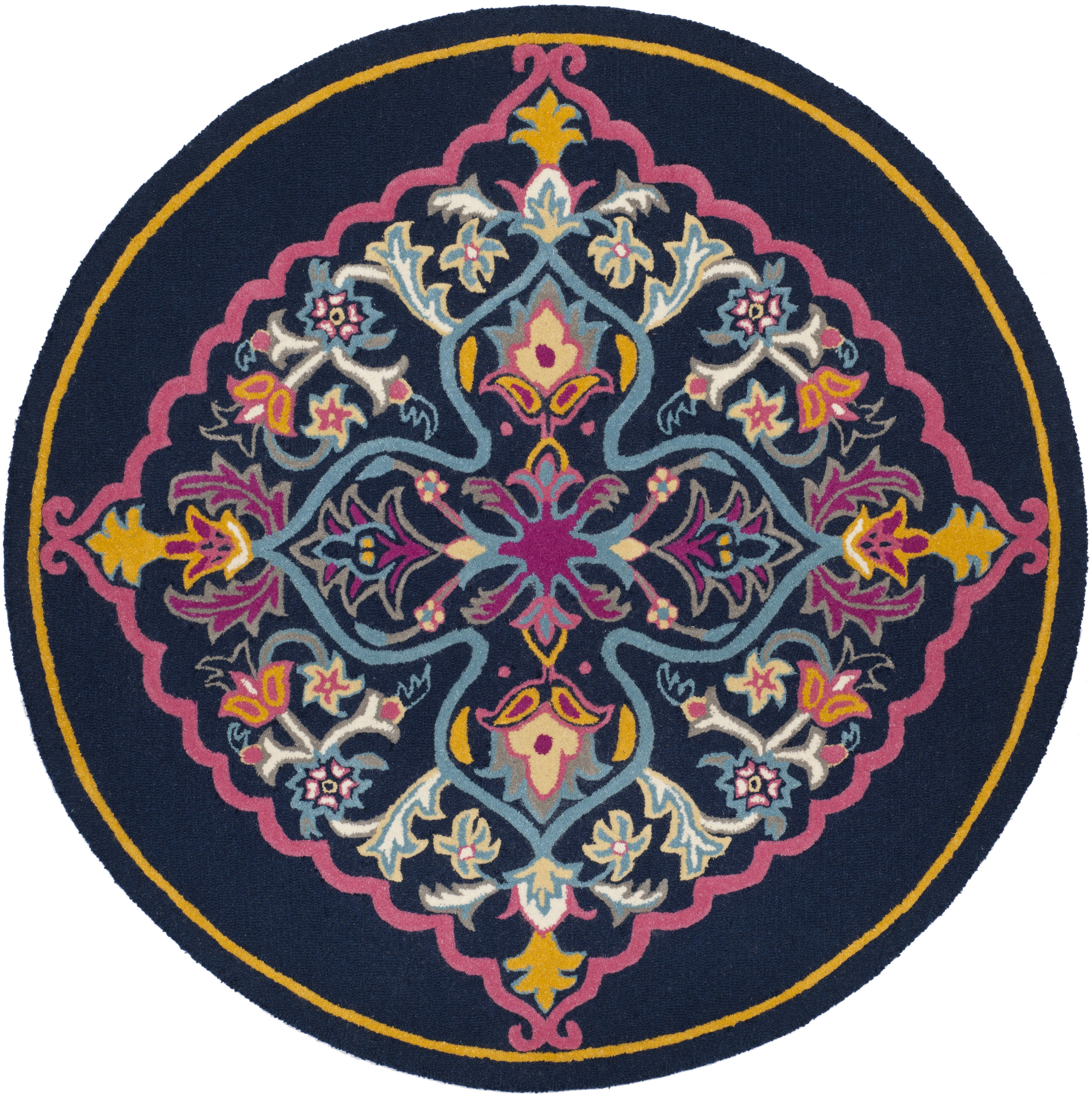 Safavieh BLG605C-7R Bellagio Nijar 7 x 7 (ft) Tufted Wool Navy Blue/Multi Round Indoor Floral/Botanical Global Area rug