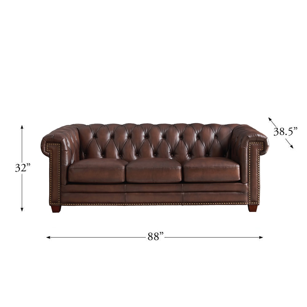 Hydeline Stanwood 88-in Midcentury Caramel Brown Genuine Leather 3 ...