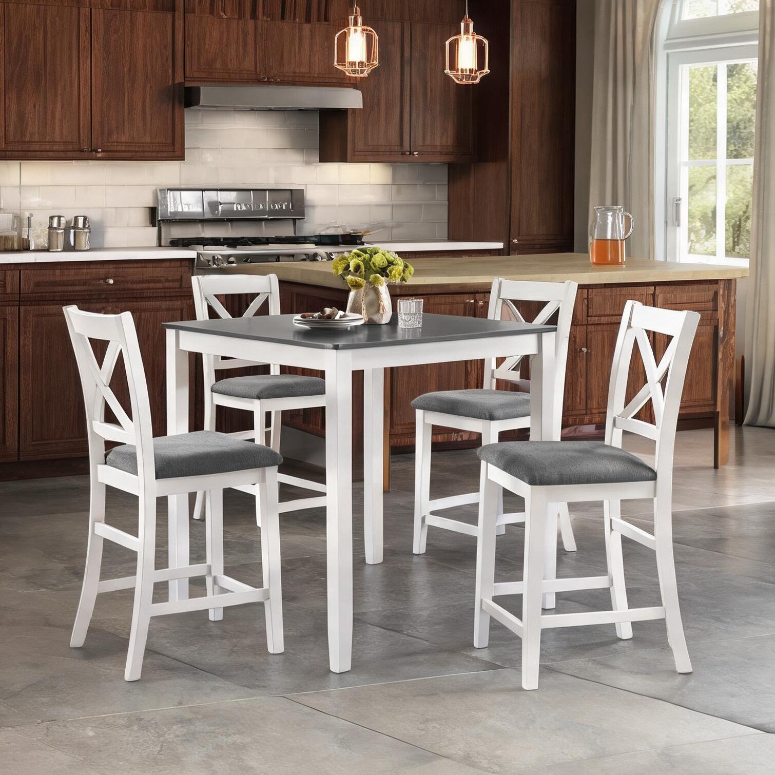 SunJet 4-Person Counter-Height Dining Set with Bentwood Chairs Slate ...