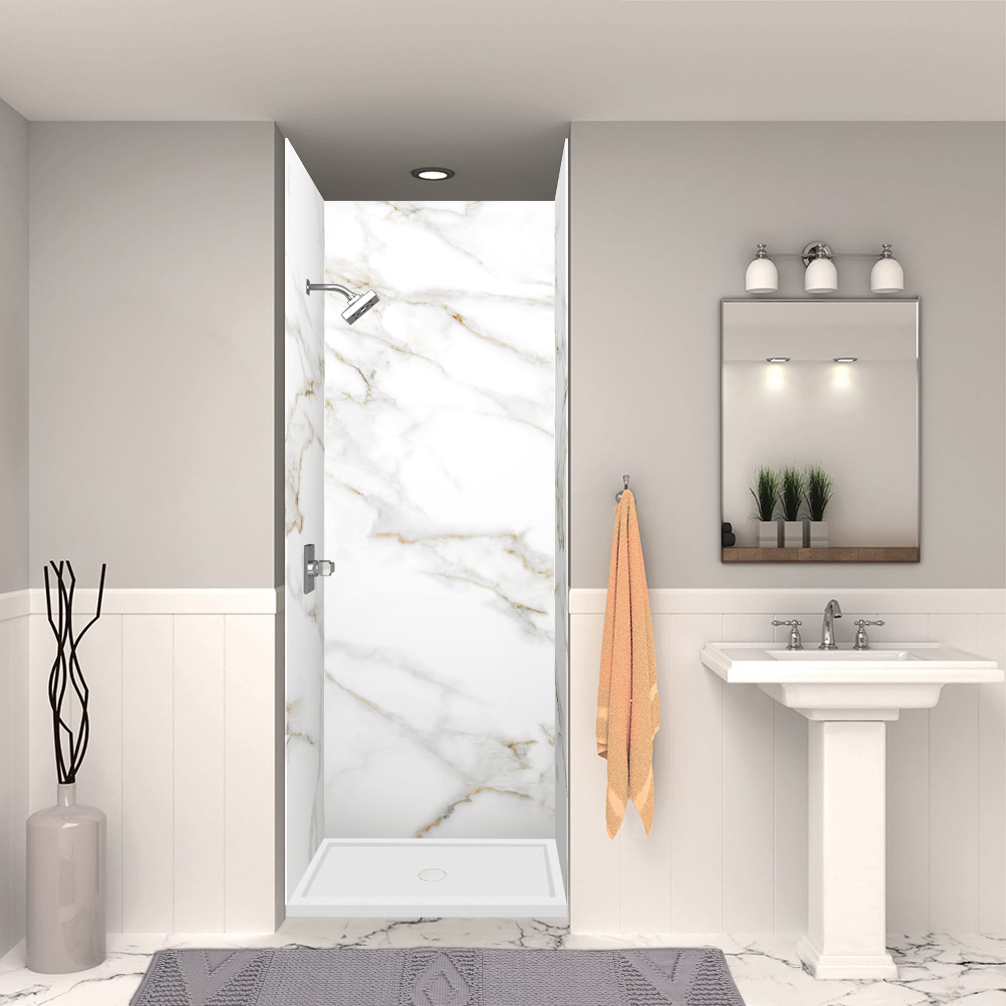 Transolid FSL3636C-01 36-in W x 36-in L Center White Single Threshold Square Shower Pan Base with 2-in H Threshold