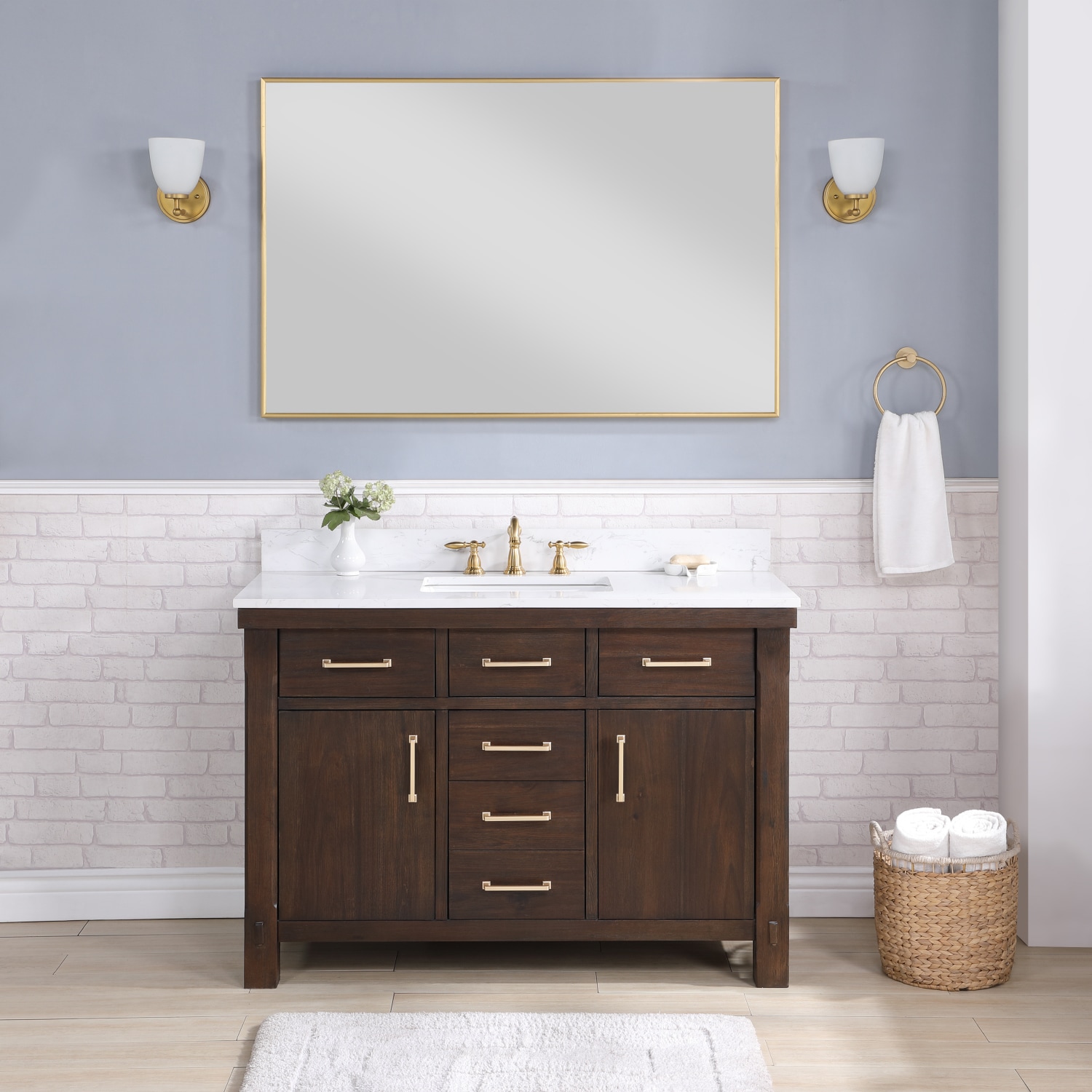 Vinnova Viella 48-in Deep Walnut Undermount Single Sink Bathroom Vanity ...