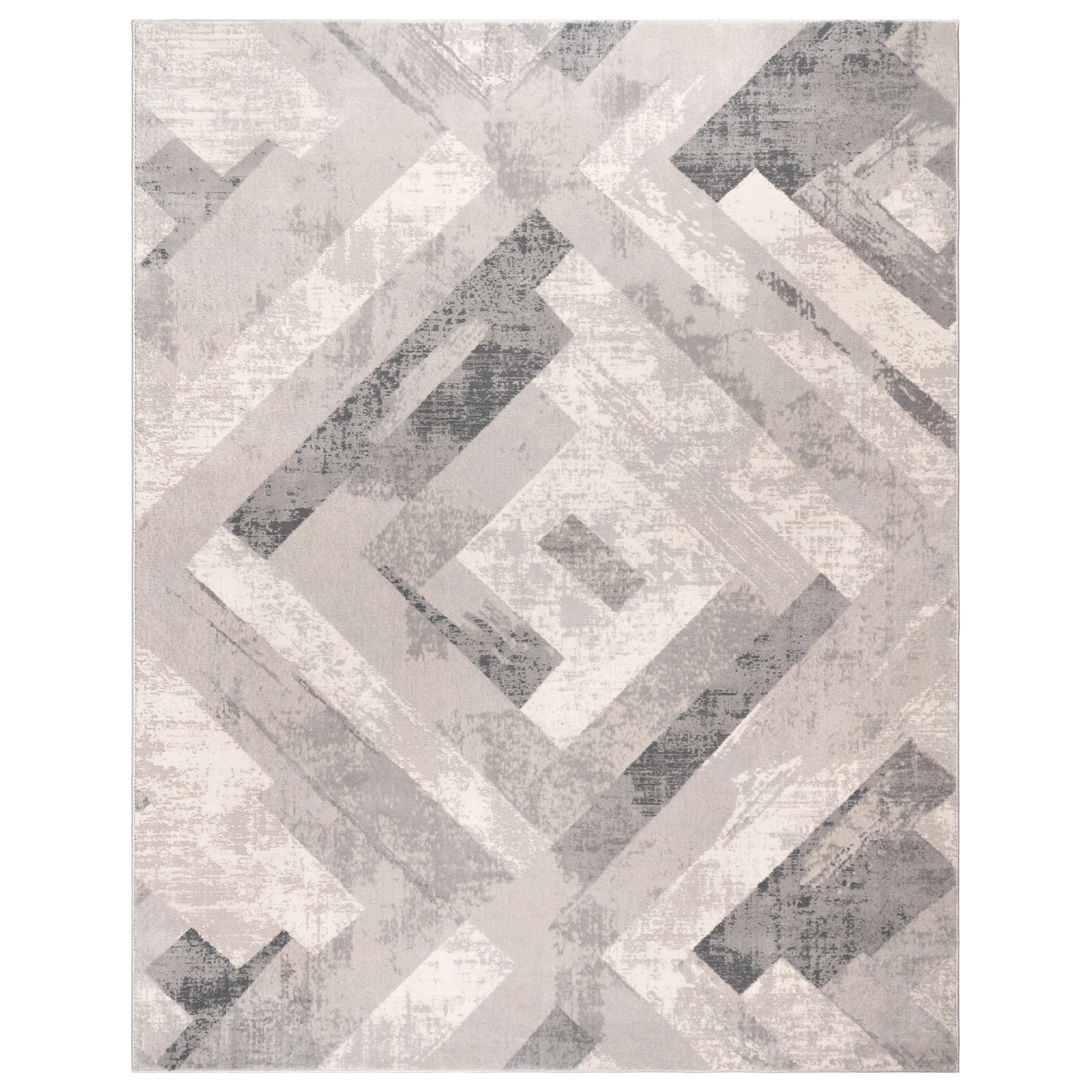 Ethan Soller Geometric Gray and Ivory Synthetic Area Rug, 5' x 7'